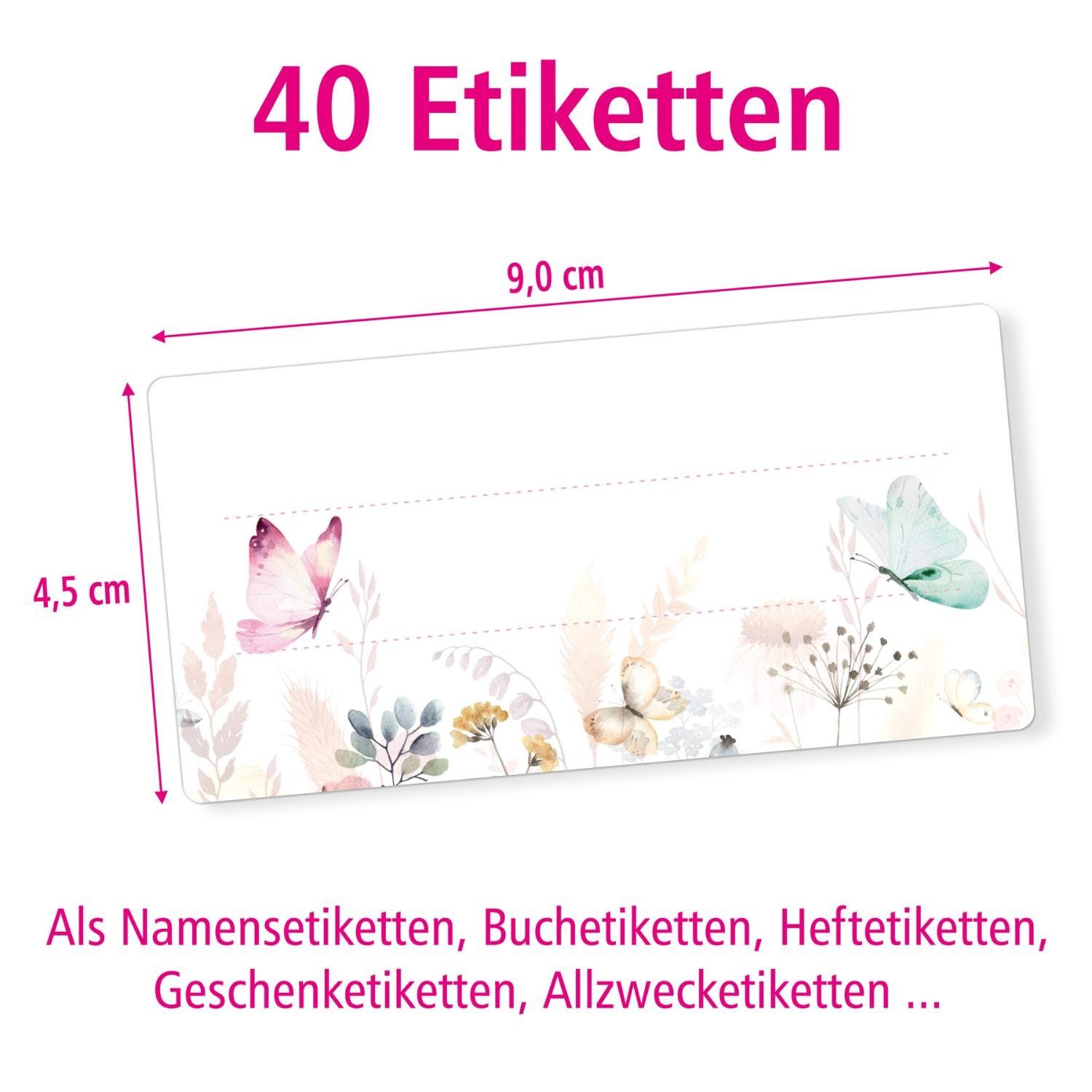 itenga Etiketten itenga 40x Buchetiketten Schmetterlinge 9x4,5cm Namensetiketten Heftet – Bild 2 von 4