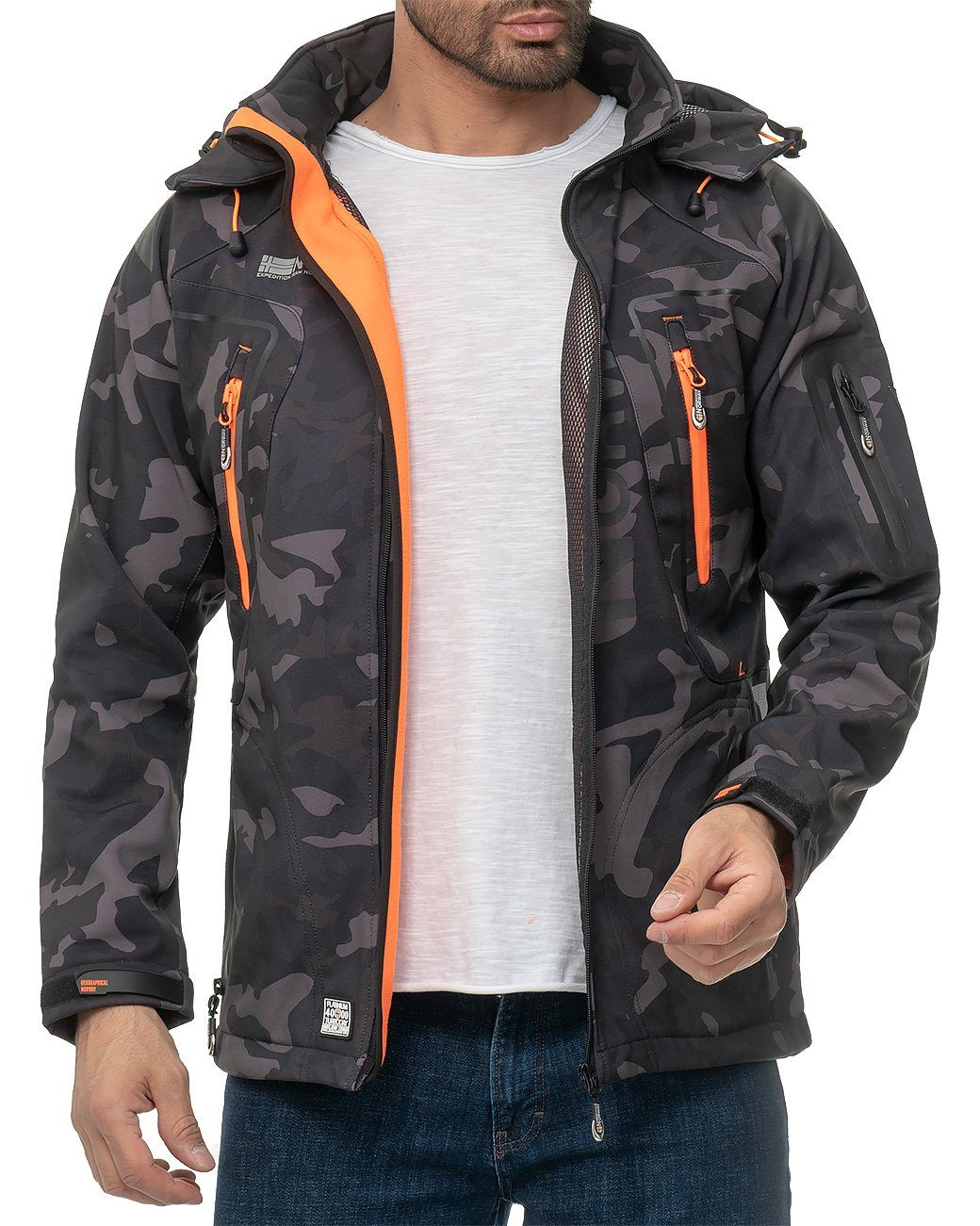 Geographical Norway Softshelljacke Herren Outdoor Jacke batechno Camo - Black-Orange S (1-St)