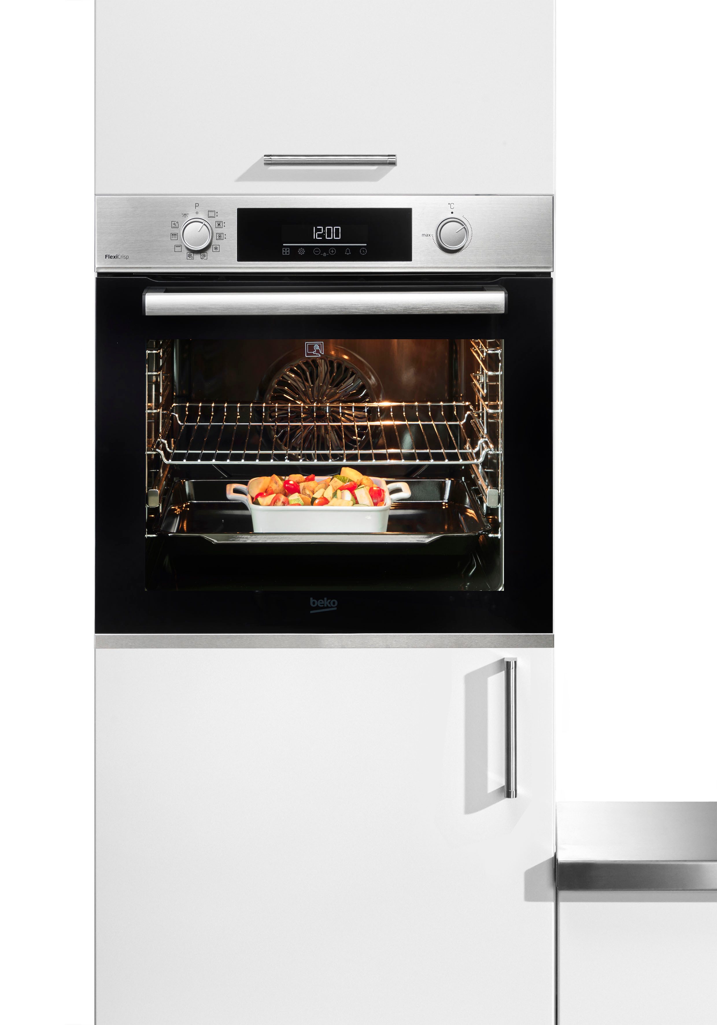 BEKO Pyrolyse Backofen BBIM12300XMPEF, mit 1-fach-Teleskopauszug, Pyrolyse-Selbstreinigung, FlexiCrisp – Knusprige Perfektion ohne Verschieben des Blechs