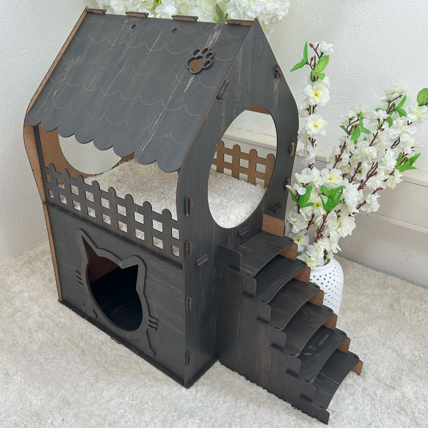 Jungengel Tierhaus Zweistöckiges Katzenhaus aus MDF – Dunkelbraun – in XL, günstig online kaufen