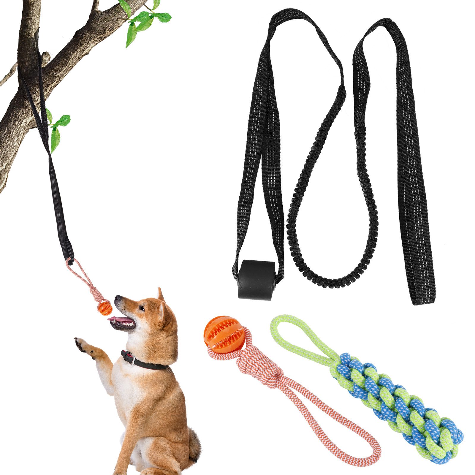 BlingBin Outdoor-Spielzeug Hundespielzeug Interaktives Hundeball mit Schnur Traktionsspielzeug, Baumwolle und Leinen, 3er Set (3-tlg) Kauspielzeug für kleine mittlere große Hunde einziehbares Seil