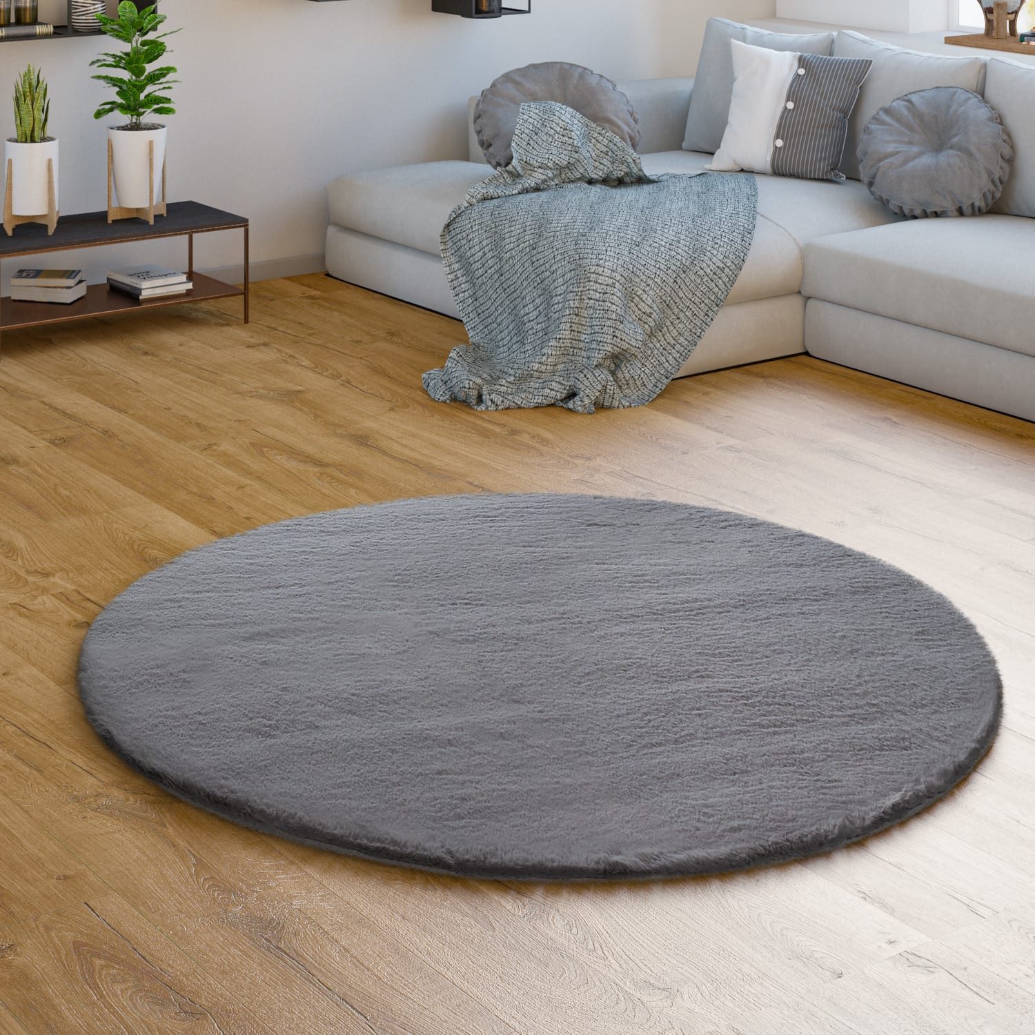 TT Home Teppich, Rund, Höhe: 26 mm, Hochflor Teppich Schlafzimmer Kunstfell günstig online kaufen