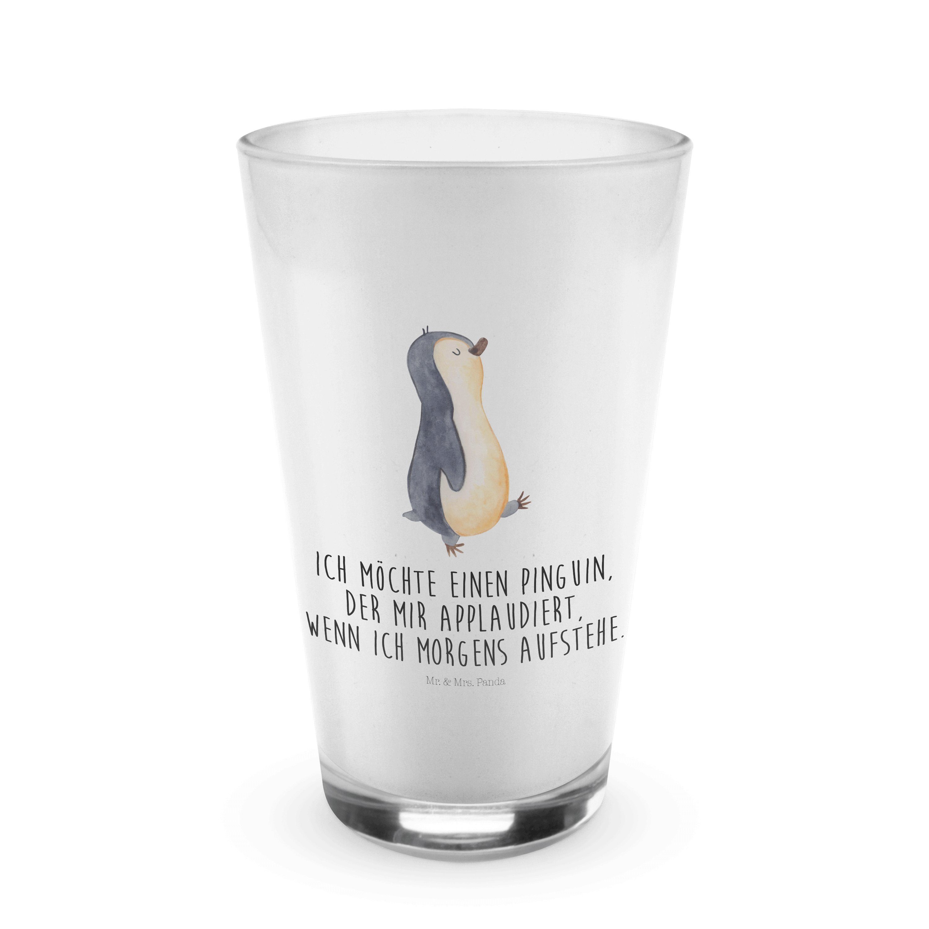 Mr. & Mrs. Panda Glas Pinguin marschierend - Transparent - Geschenk, Cappuccino Tasse, zufr, Premium Glas