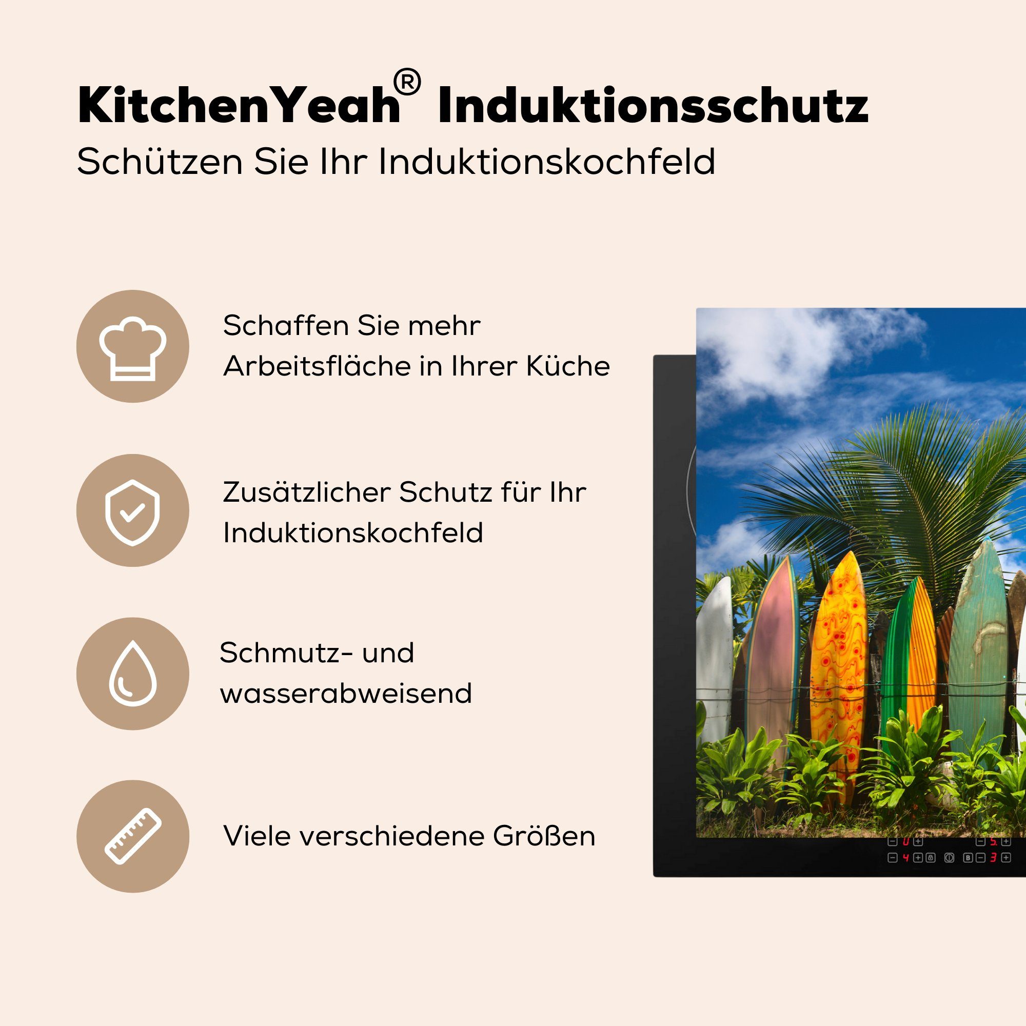 MuchoWow Herdblende-/Abdeckplatte Ein Surfbrett-Zaun auf die küche, tlg), (1 Induktionskochfeld 81x52 Vinyl, cm, für Hawaii, Ceranfeldabdeckung Schutz