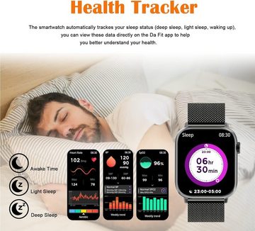 fremtudmy Smartwatch (1,83 Zoll, Android, iOS), mit Telefonfunktion, Fitnessuhr mit Blutdruckmessung Pulsmesser Uhr
