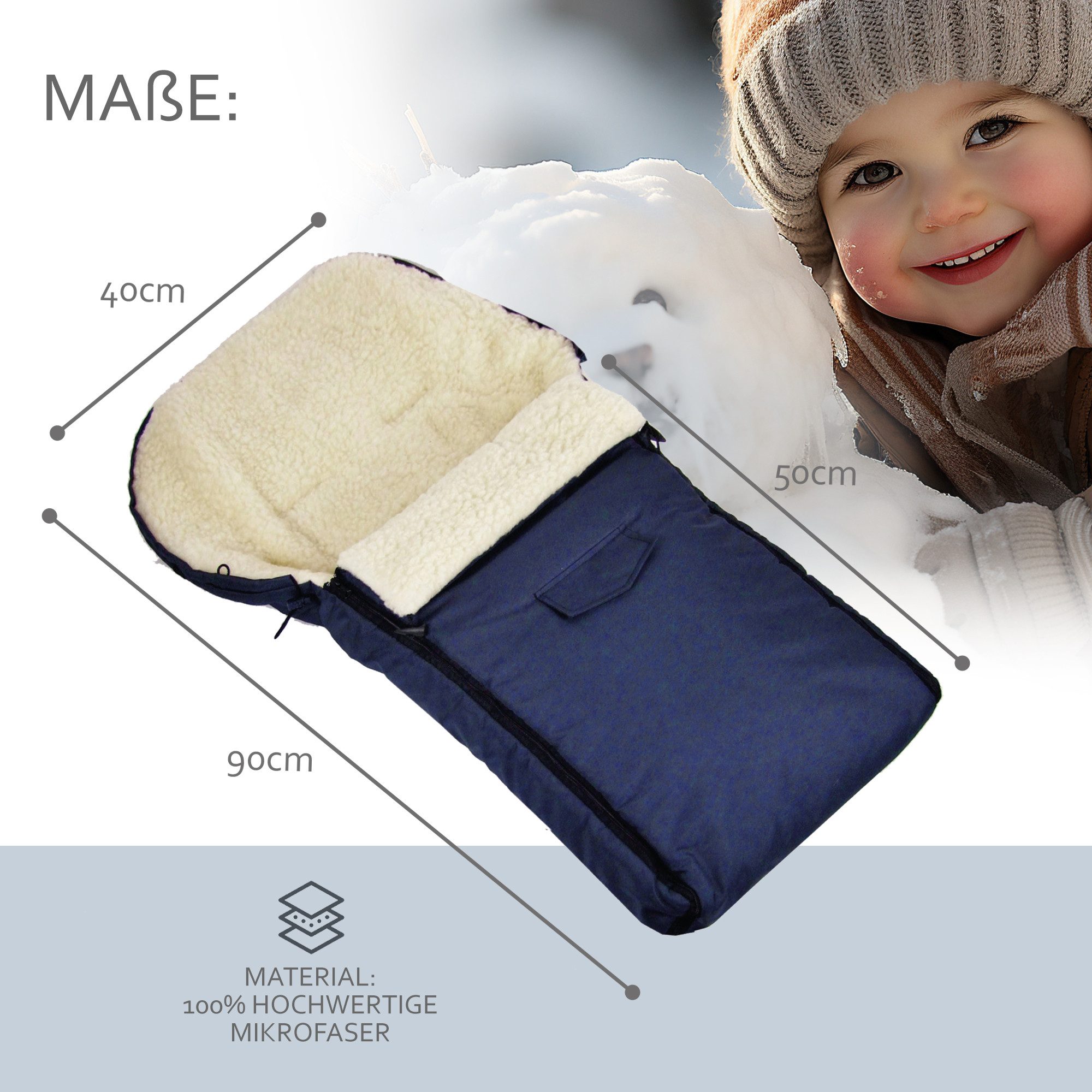 BambiniWelt by Rafael K. Schlitten CE-HOLZSCHLITTEN mit Rückenlehne Zugleine + WINTERFUßSACK Wolle 90cm, Kombi-Angebot