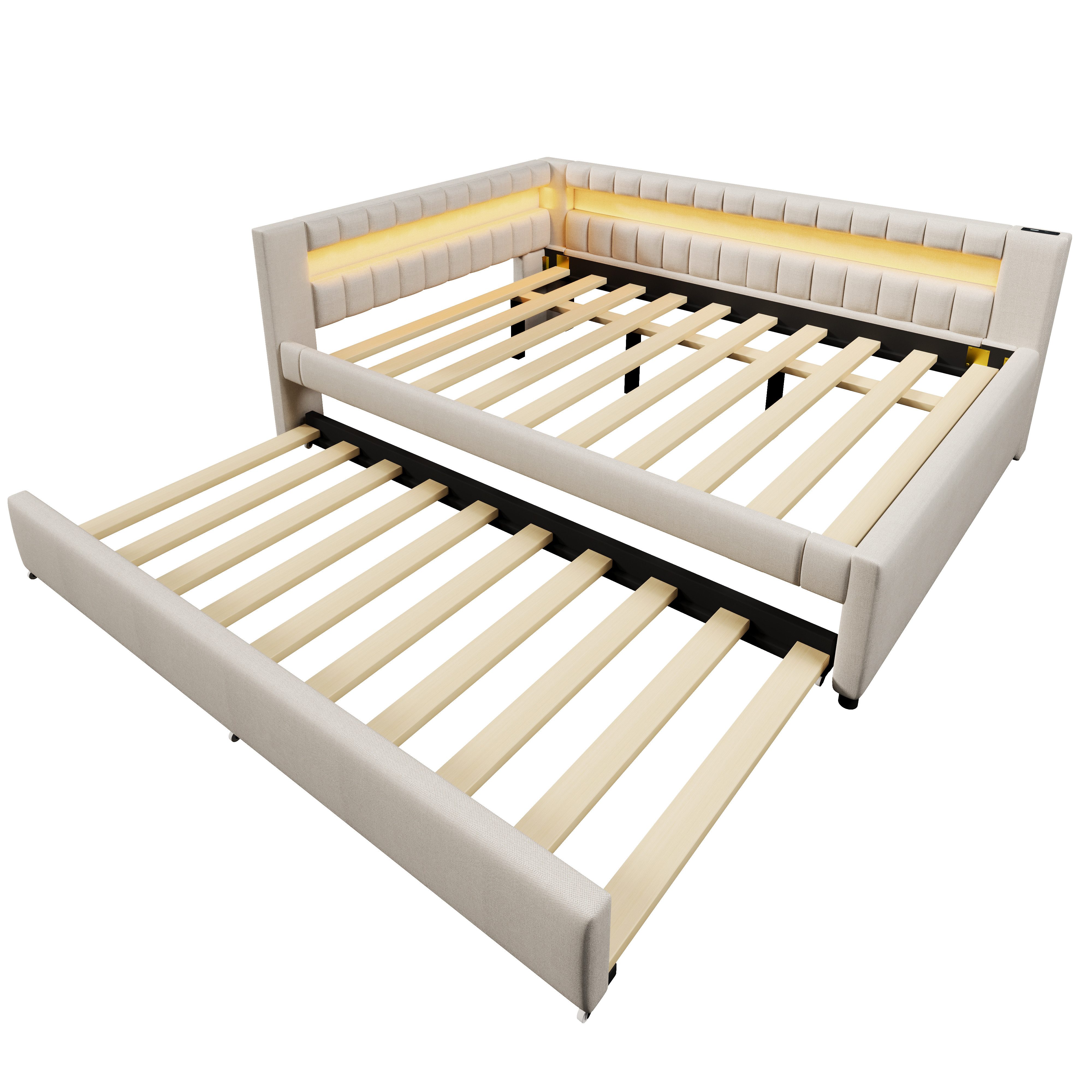 MODFU Schlafsofa Polsterbett, 140x200 mit LED-Lichtleiste günstig online kaufen