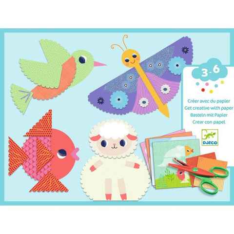 DJECO Kreativset Bastelbox Scherenschnitt Basteln mit Papier für Kinder ab 3 Jahren