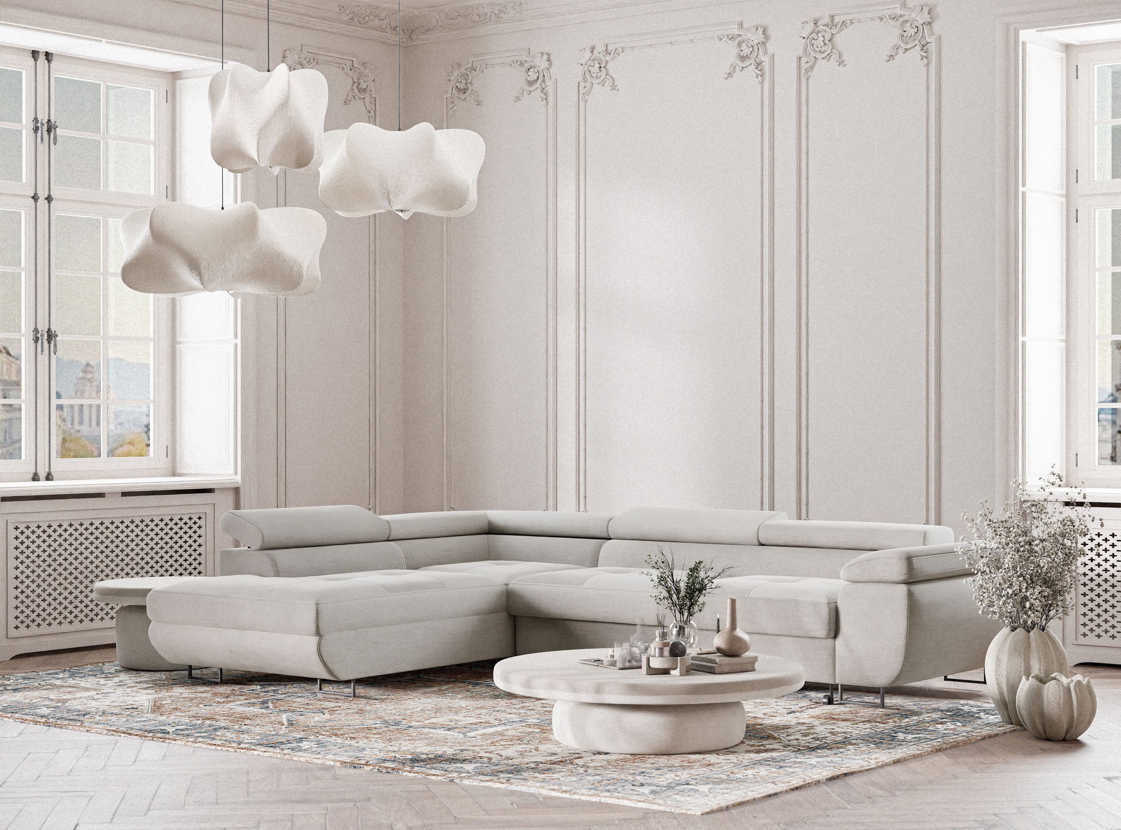 Maison de Rêve Ecksofa Concord mit Schlaffunktion, L-Form Ecksofa mit Bettkasten, Eckcouch, Liegefläche 130x200 cm