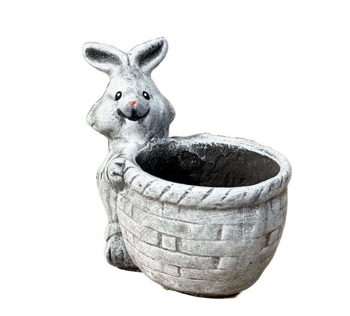 Stone and Style Gartenfigur Steinfigur Hase Hasenbecher frostfest wetterfest Steinguss massiv