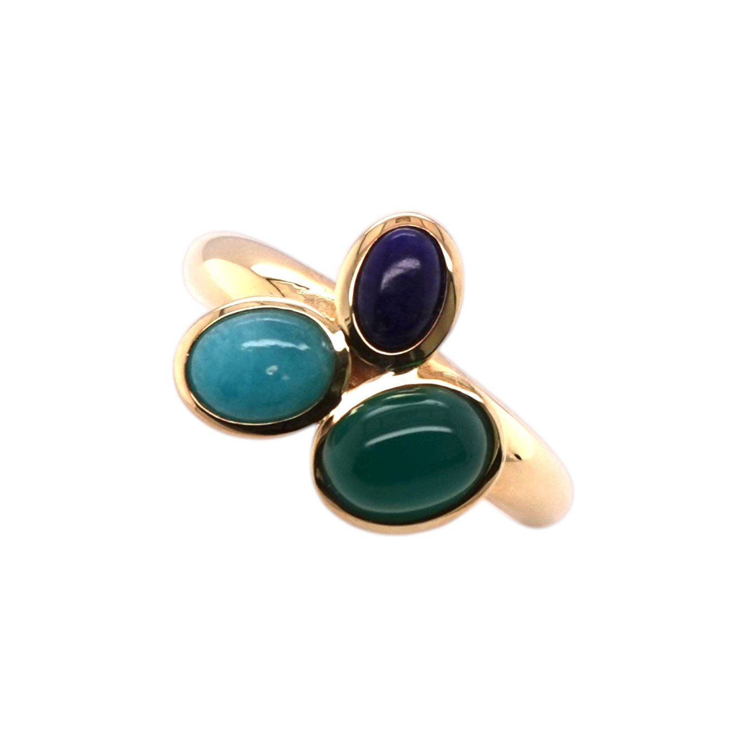 Sogni d'oro Fingerring mit Amazonit, Lapis und grünem Achat, Silber 925 vergoldet