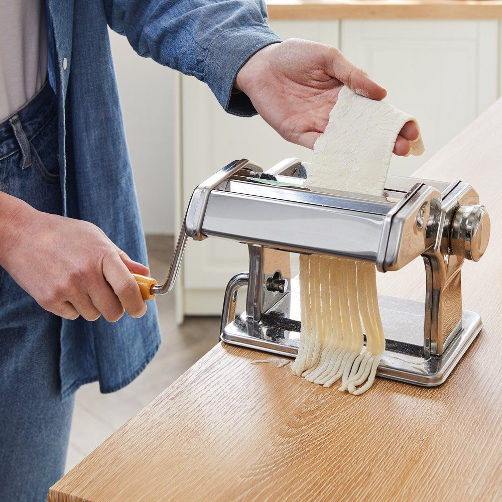 Deuba Nudelmaschine, Manuell Edelstahl 9 versch. Teigdicken 2 Teigwalzen Tischhalterung
