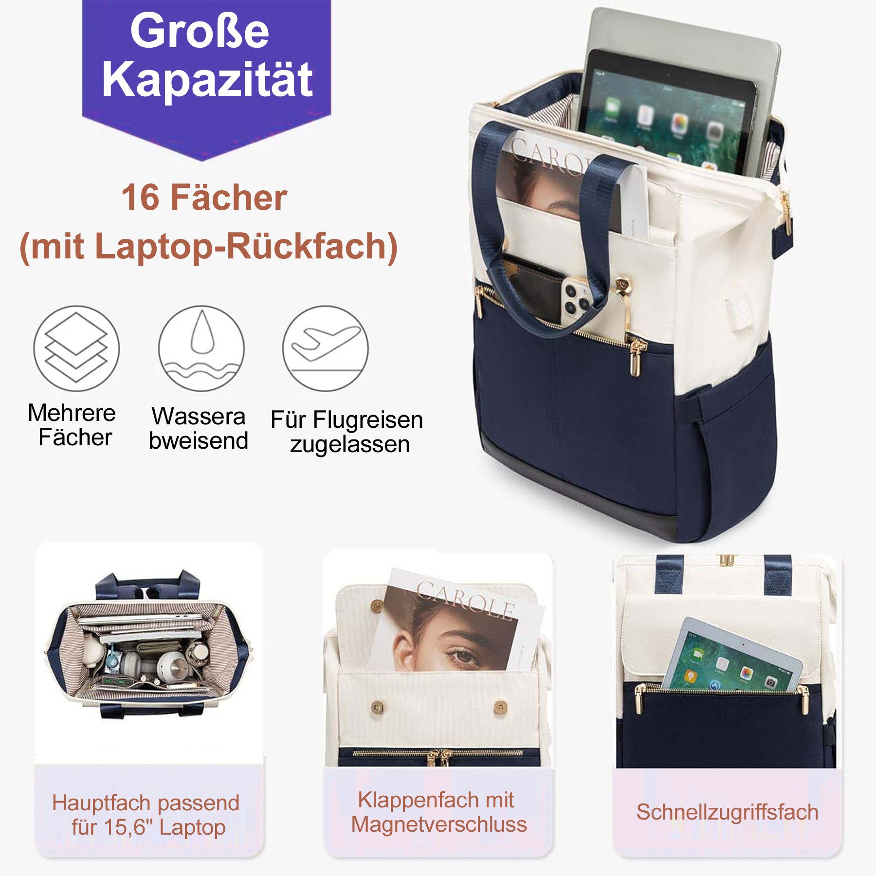 Mutig Rucksack Rucksakck Damen 16 Zoll,Diebstahlsicher Cityrucksack Wasserdicht (Laptop Schulrucksack Tagesrucksäcke Handtasche 2 in 1, Schultasche Teenager, Backpack Women, Elegant modische, große Kapazität), für Damen und Herren,College,Reisen, Business, Alltag,Indoor & Outdoor
