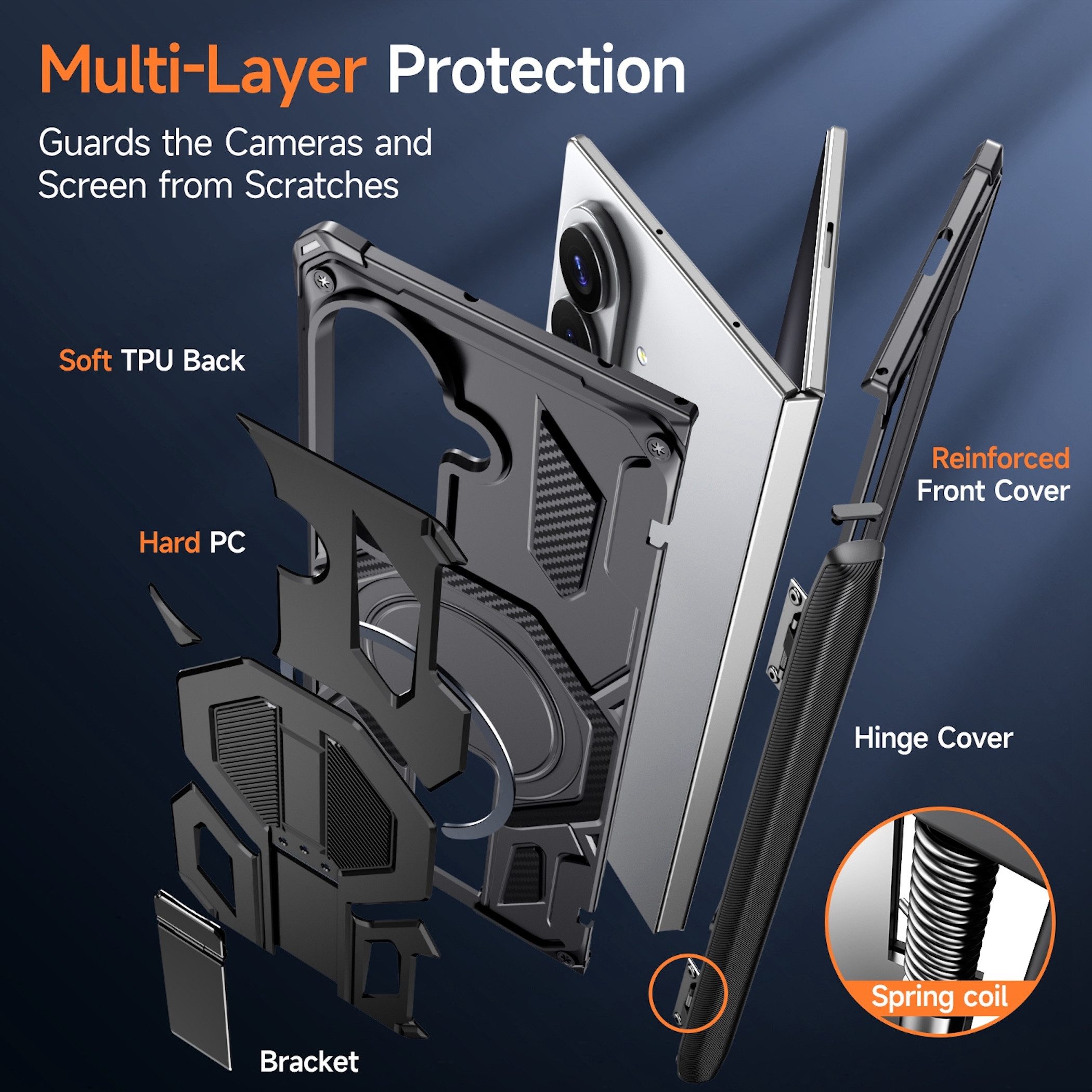 Wigento Handyhülle Klapphülle Kickstand für Samsung Galaxy Z Fold8 5G Outdoor Schwarz 5,4 Zoll und 7,6-7,8 Zoll, Kamera Lisen Schutz, verstärkte Ecken mit Sturz – Bild 3 von 5