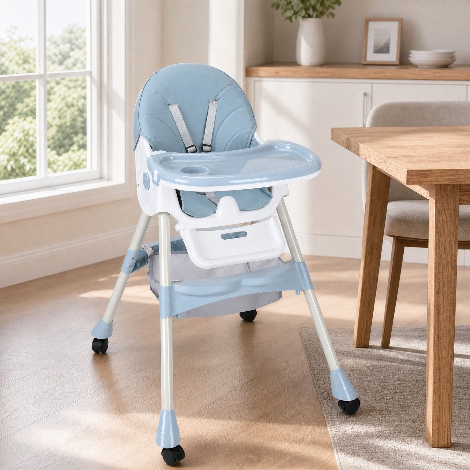 oyajia Kinderstuhl Kinderklappstuhl, Kinder-Esstuhl​, 3 in 1 Babystuhl, Kombiessstuhl (Babystuhl mit Tablett und 5-Punkt-Gurt, Fußstütze, Einfach zu Reinigen), Baby Wippe, ab 6 Monaten bis 3 Jahren