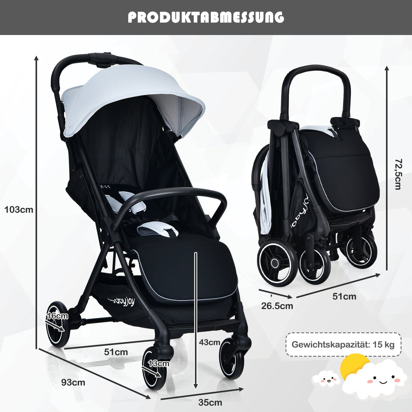 MUL-BOUTIQUE Travel Buggy Leicht - Klappbarer Kinderwagen Bis 22 Kg