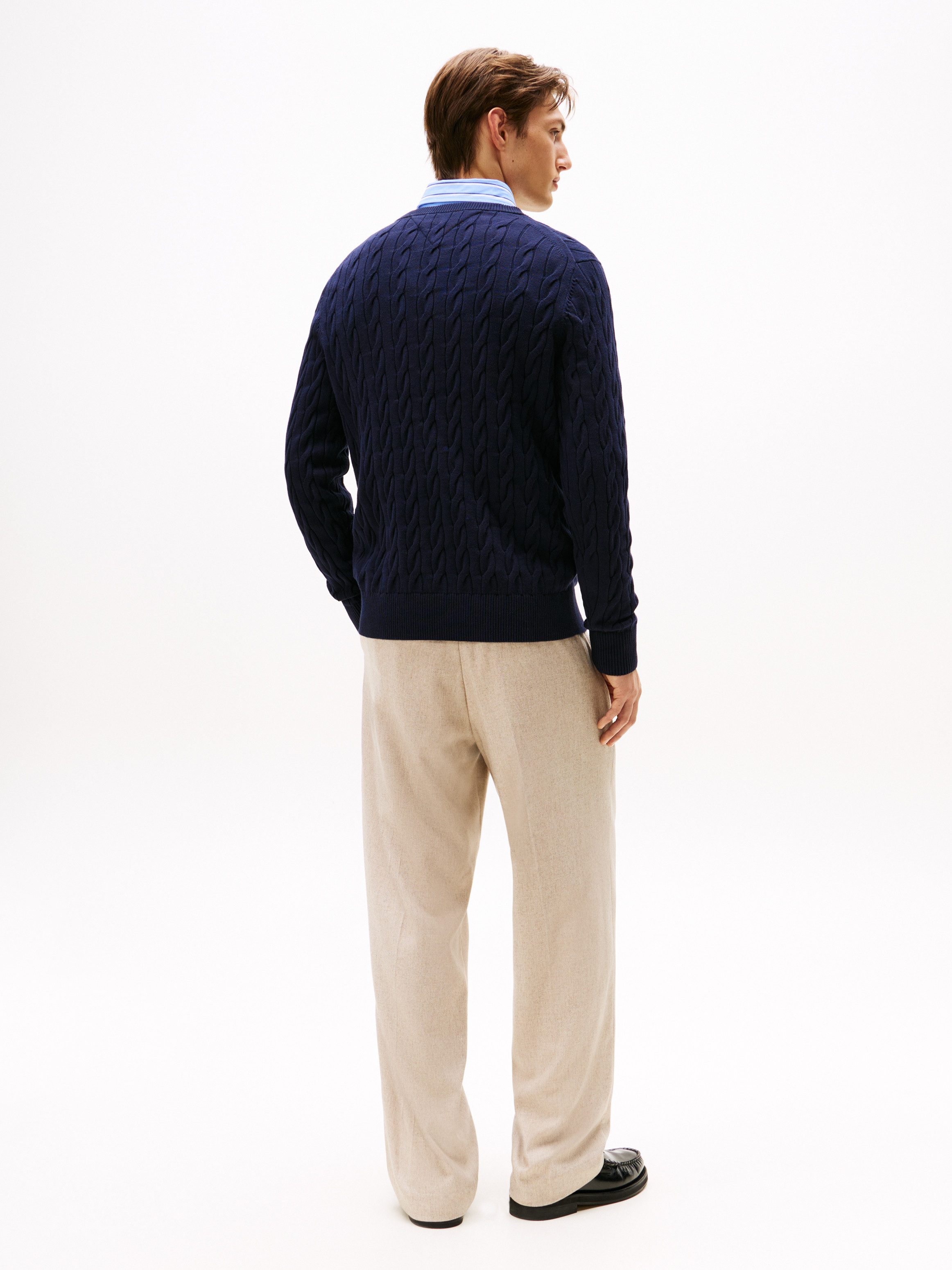Tommy Hilfiger Strickpullover CLASSIC CABLE CREW NECK mit Strukturstrick und Flaglabel unifarben, casual, regular fit, Baumwolle, Rundhals