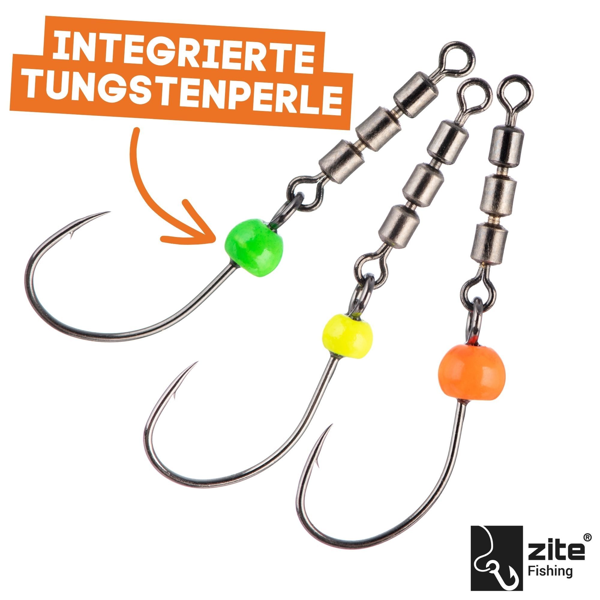 Zite Forellenhaken Rotate-Rig Haken Box Forellenangeln Gr. 4-6 + Tungsten Jighaken, (15-St)