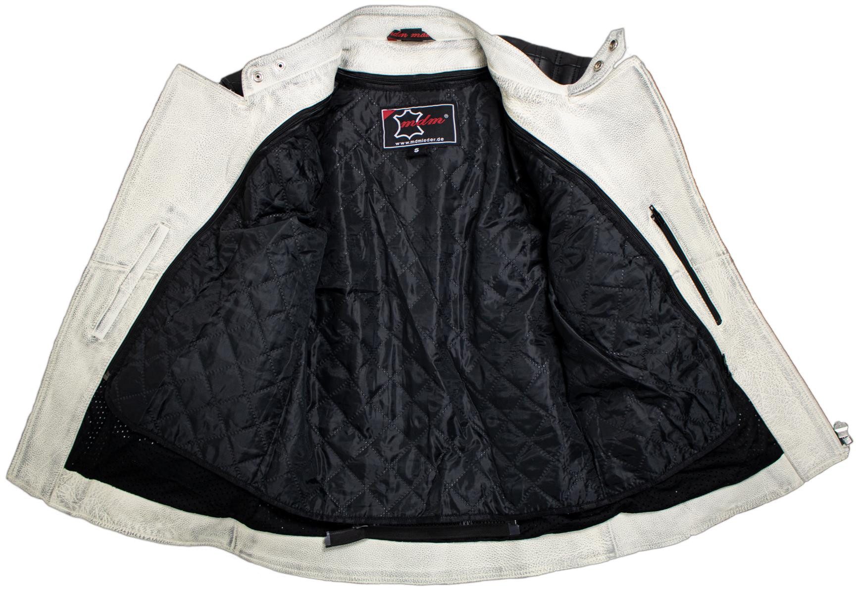 MDM Motorradjacke Herren Retro Lederjacke Motorrad Jacke in Schwarz mit Protektoren Biker Oldschool Motorrad Lederjacke
