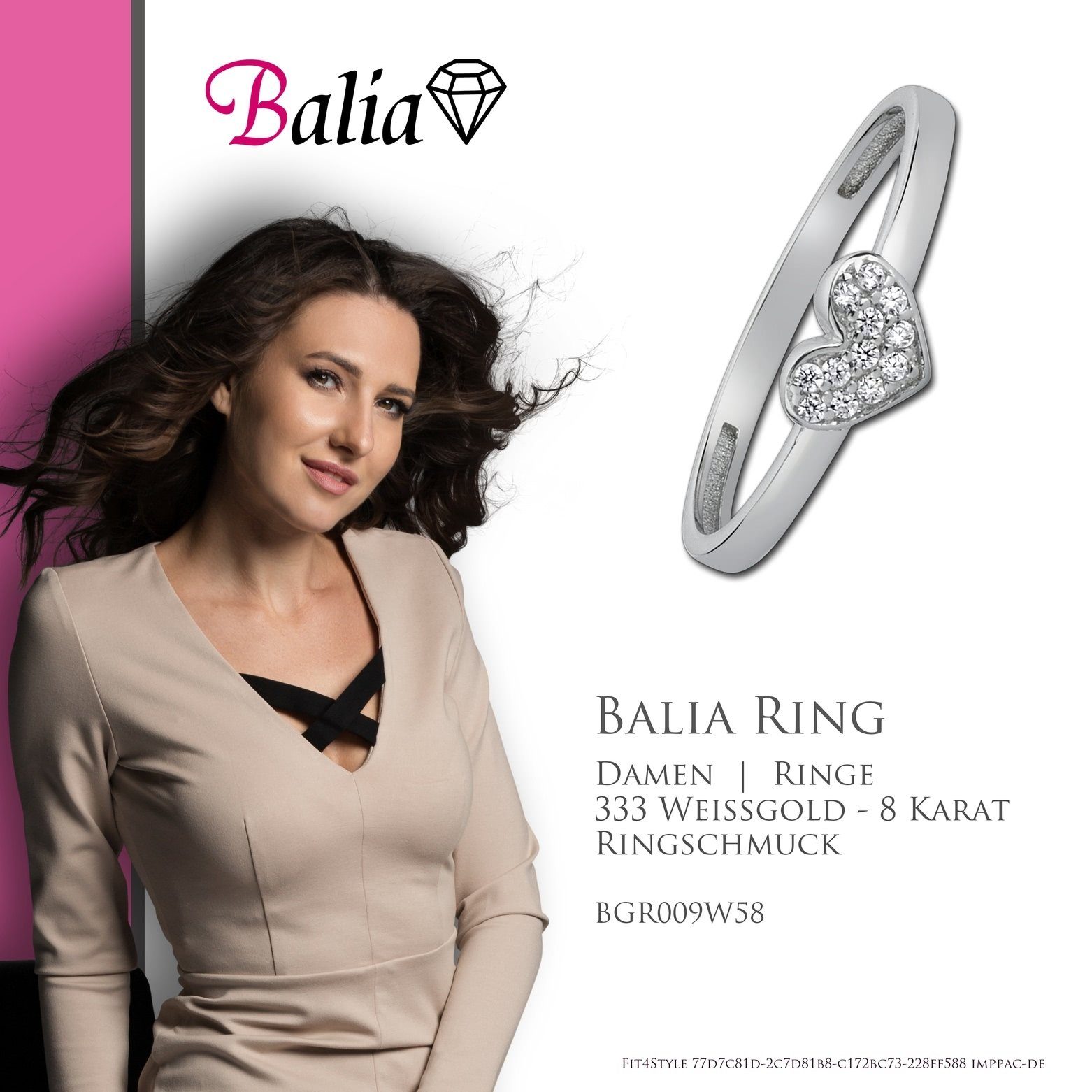 Balia Goldring Balia 58 Damen weiß, silber Ring Gr.58 aus 333, (18,5), Farbe: Ring (Fingerring), Herz, Weißgold Damen 8Karat Gold