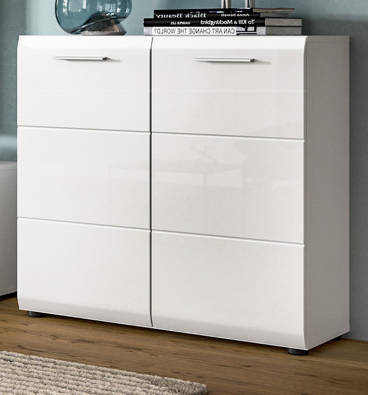 Inn.Furn Kommode Cover (Sideboard in Weiß Hochglanz, 2-türig, 80 x 81 cm), 3 große Staufächer