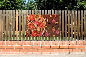 Wallario Sichtschutzzaunmatten Pizza mit Tomaten, Salami, Oliven und Pilzen
