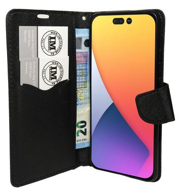 cofi1453 Handyhülle Buch Tasche für iPhone 14 Pro Schwarz 6,1 Zoll, Kunstleder Schutzhülle Handy Wallet Case Cover mit Kartenfächern, Standfunktion