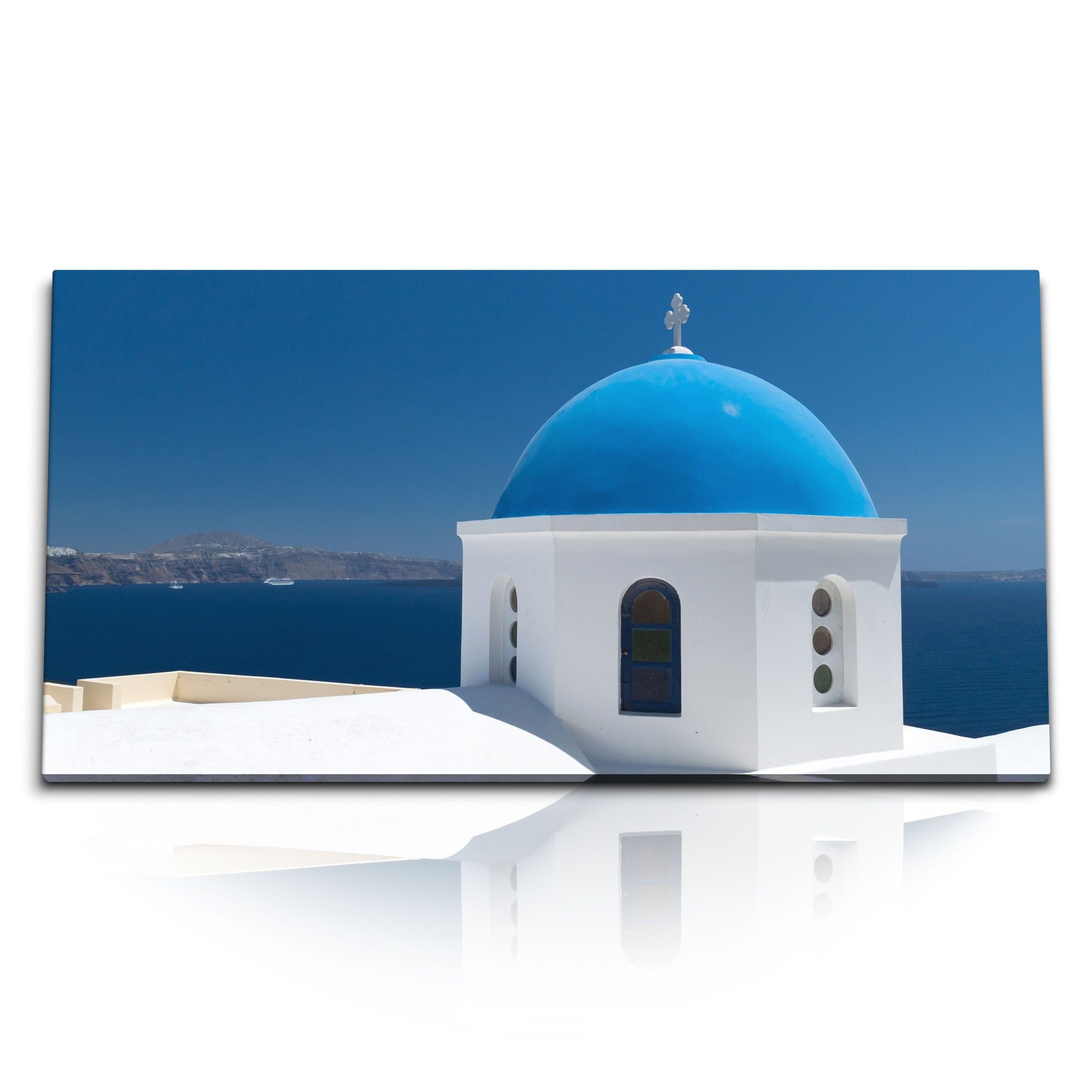 Sinus Art Leinwandbild Kunstdruck Bilder 120x60cm Griechische Insel Kloster Santorini Mittelm, (1 St)