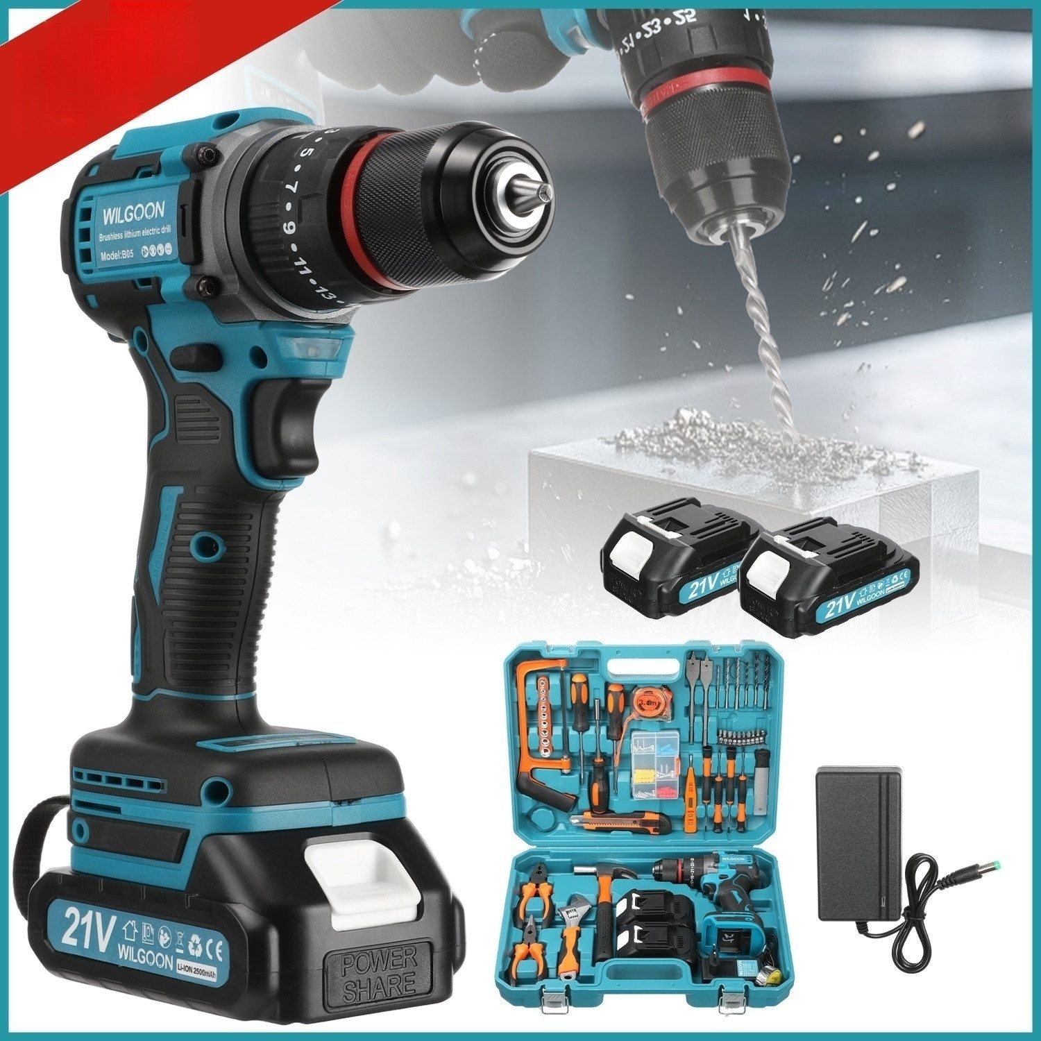 WILGOON Akku-Bohrschrauber 21V Akkuschrauber Set, Akkubohrer mit 120PCS Wer günstig online kaufen