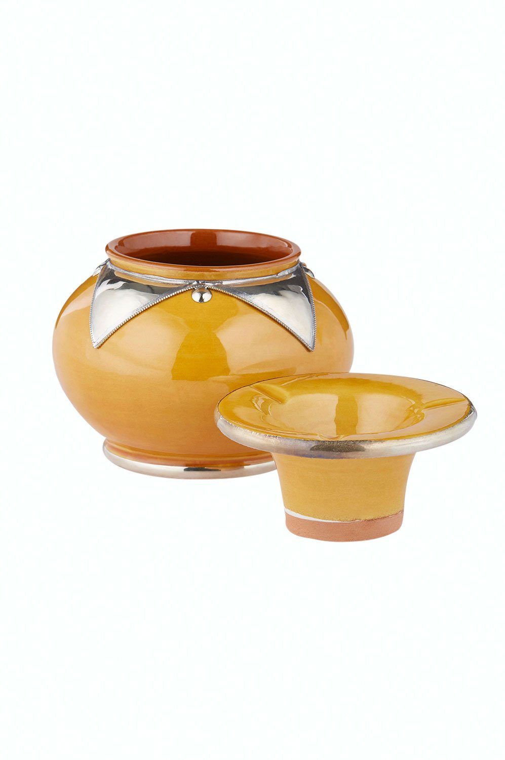Marrakesch Orient & Mediterran Interior Aschenbecher Marokkanischer Aschenbecher Kanita aus Keramik gelb silber 13 cm Deko, Handarbeit