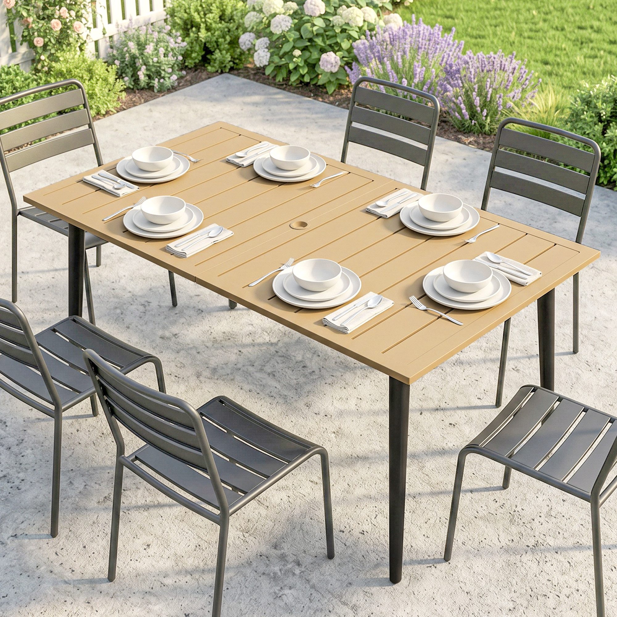 Outsunny Gartentisch Balkontisch aus Stahl, Balkontisch mit Schirmloch, Campingtisch (Campingtisch aus Stahl, 1-St., Balkontisch), für Garten, Balkon, Braun