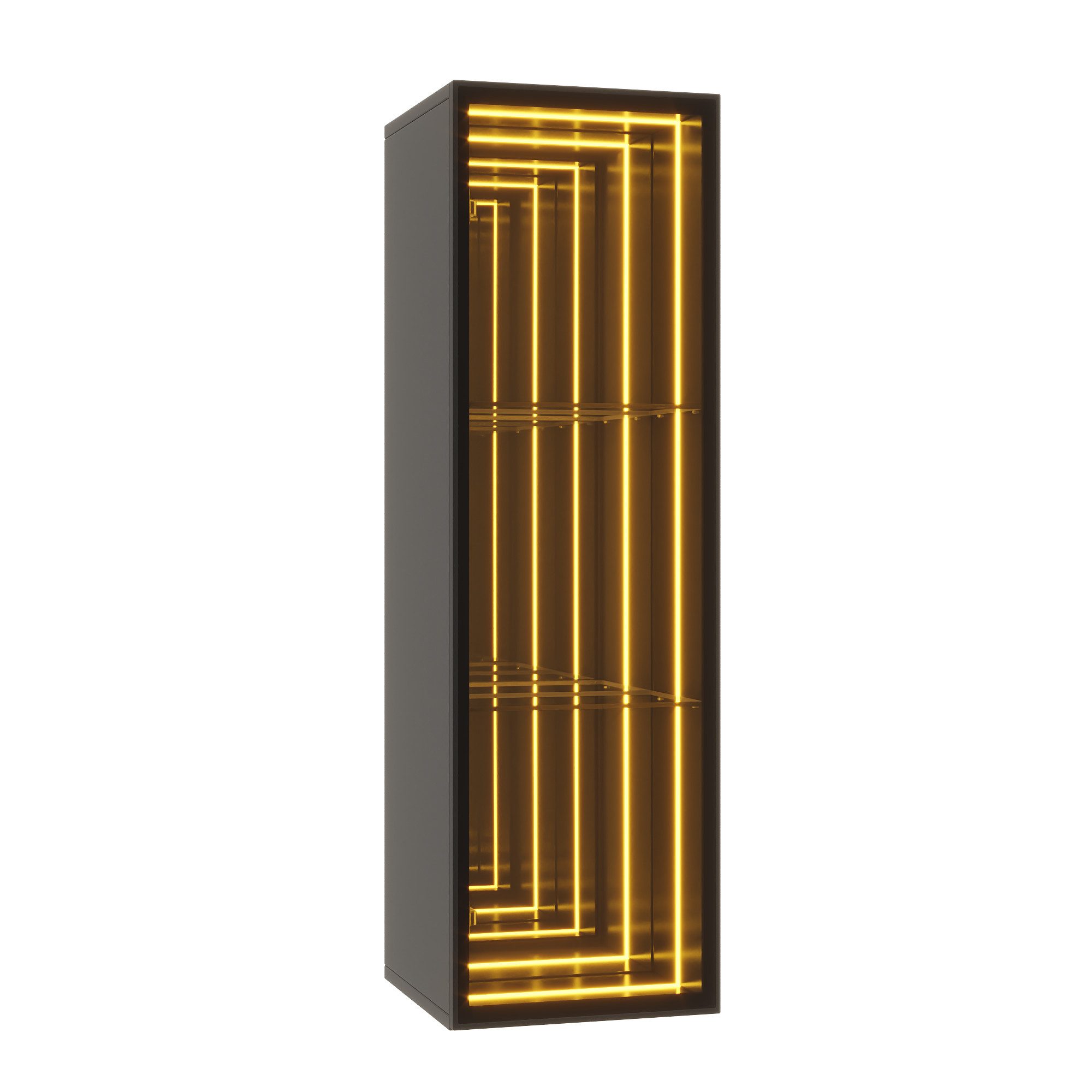 Flieks Glasvitrine mit LED-Lichtleiste, verstellbaren Glaseinlegeböden & Spiegelwand (30x30x90 cm, Glastür mit Soft-Close-Funktion, 1-St., Eckvitrine mit verspiegelter Rückwand & 3 Ebenen) Multifunktionaler Hochschrank Standvitrine Eckschrank mit 3 Fächern