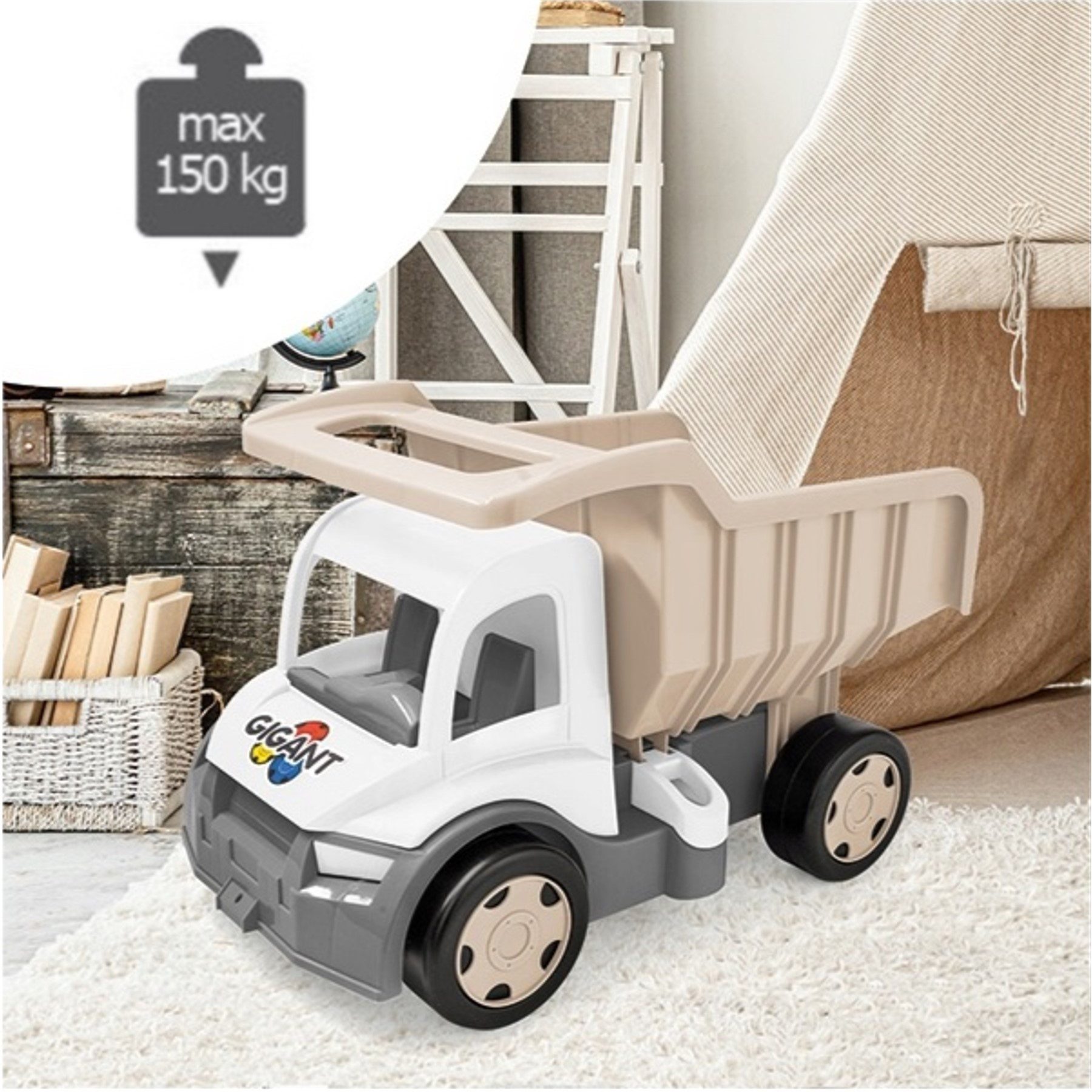 Wader Wozniak Spielzeug-Kipper Gigant LKW XXL Dumper Truck Biscuit Cloud, (im trendign sand-weiss-schwarz Design, 1-tlg., Muldenkipper mit arretierbarer kippbaren Kippmulde), ab 12 Monaten, belastbar bis 150 kg, ca. 55 cm groß