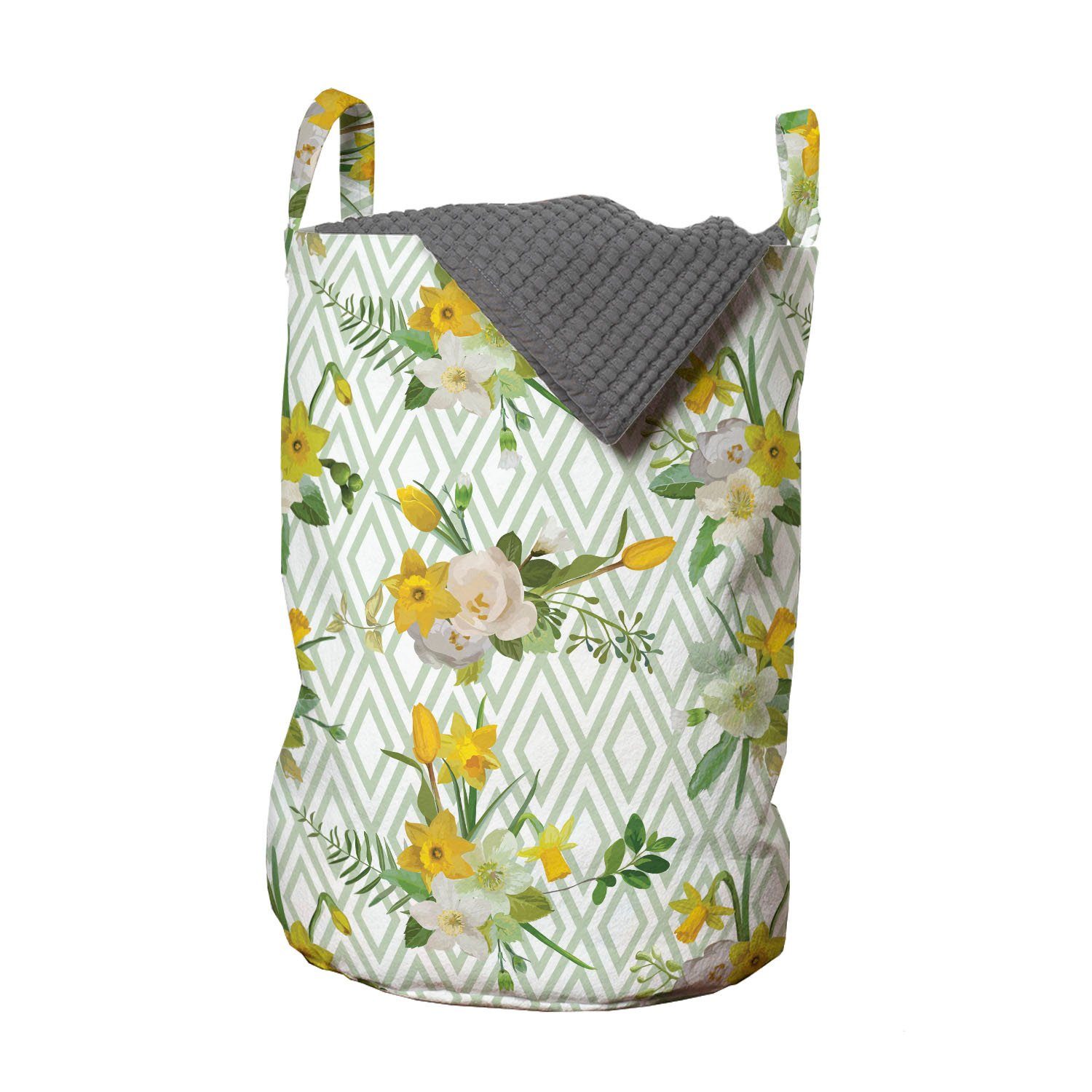 Abakuhaus Wäschesäckchen Wäschekorb mit Griffen Kordelzugverschluss für Waschsalons, Aquarell Blooming Blumennatur
