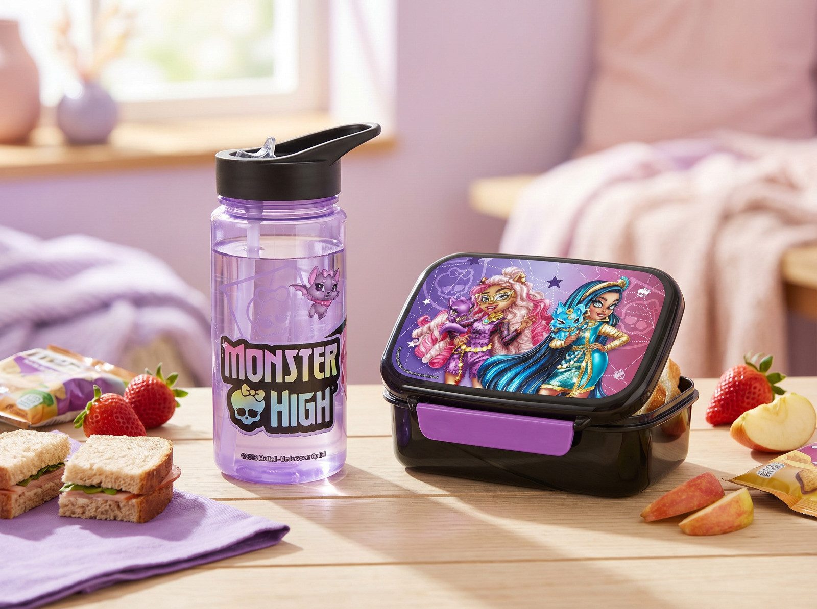 Monster High Elektrische Lunchbox Monster High girls 2 tlg Lunch Set Brotdose Trinkflasche 500 ml, (2-tlg., spar-set)