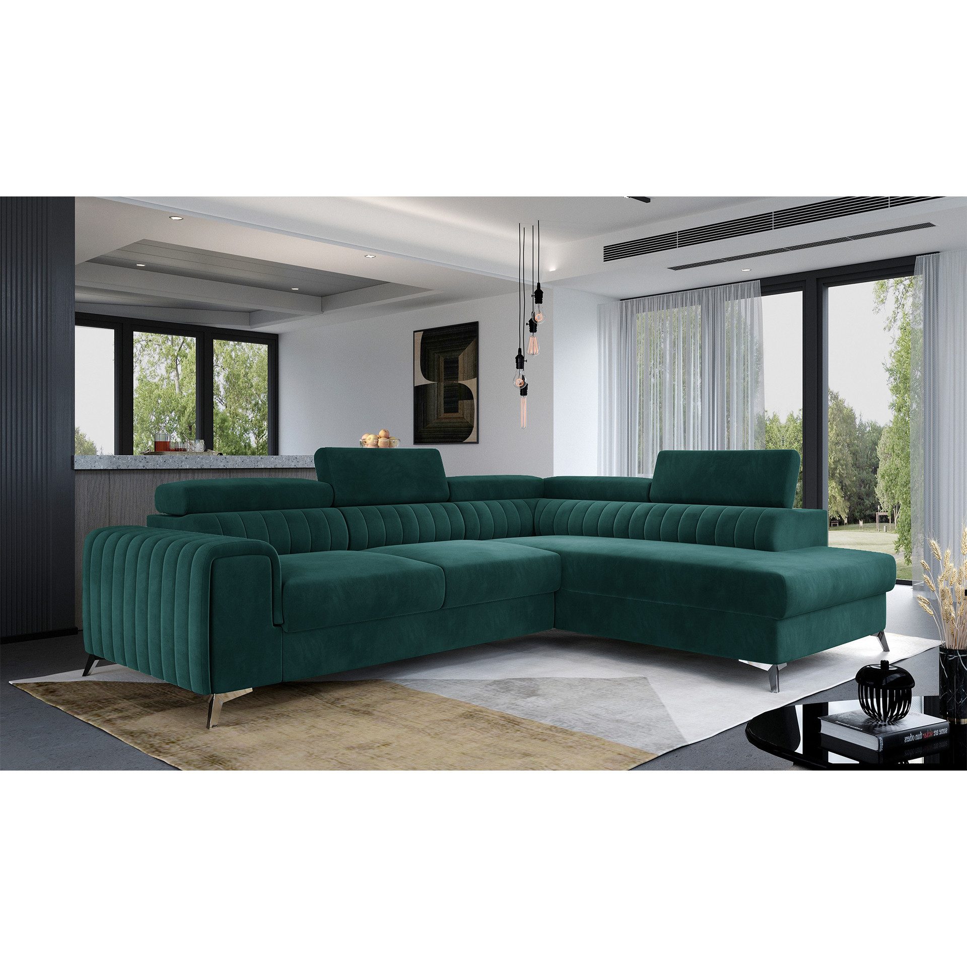 Myhomelando Ecksofa Laurence, mit Schlaffunktion, Bettkasten und verstellbare Kopflehnen