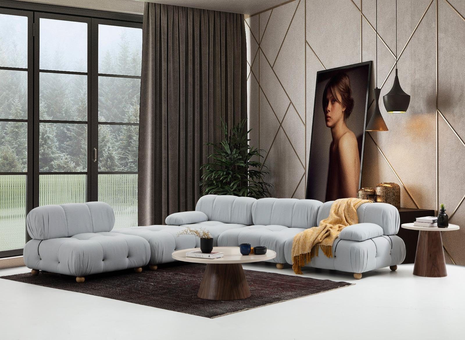 JVmoebel Ecksofa Ecksofa Europa Sofas Modern Made Design, Eck Grau Wohnzimmer Stoff 5 in Sofa Teile, Polyester