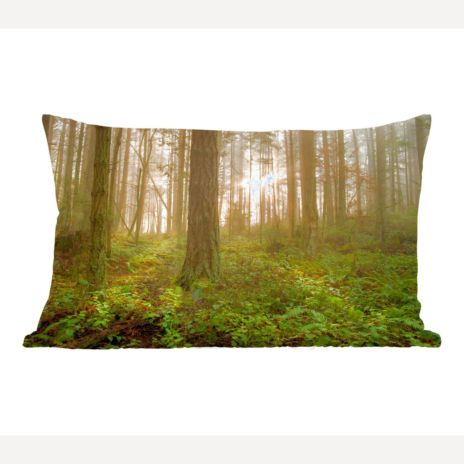 MuchoWow Dekokissen Wald - Sonne - Licht, Wohzimmer Dekoration, Zierkissen, Dekokissen mit Füllung, Schlafzimmer