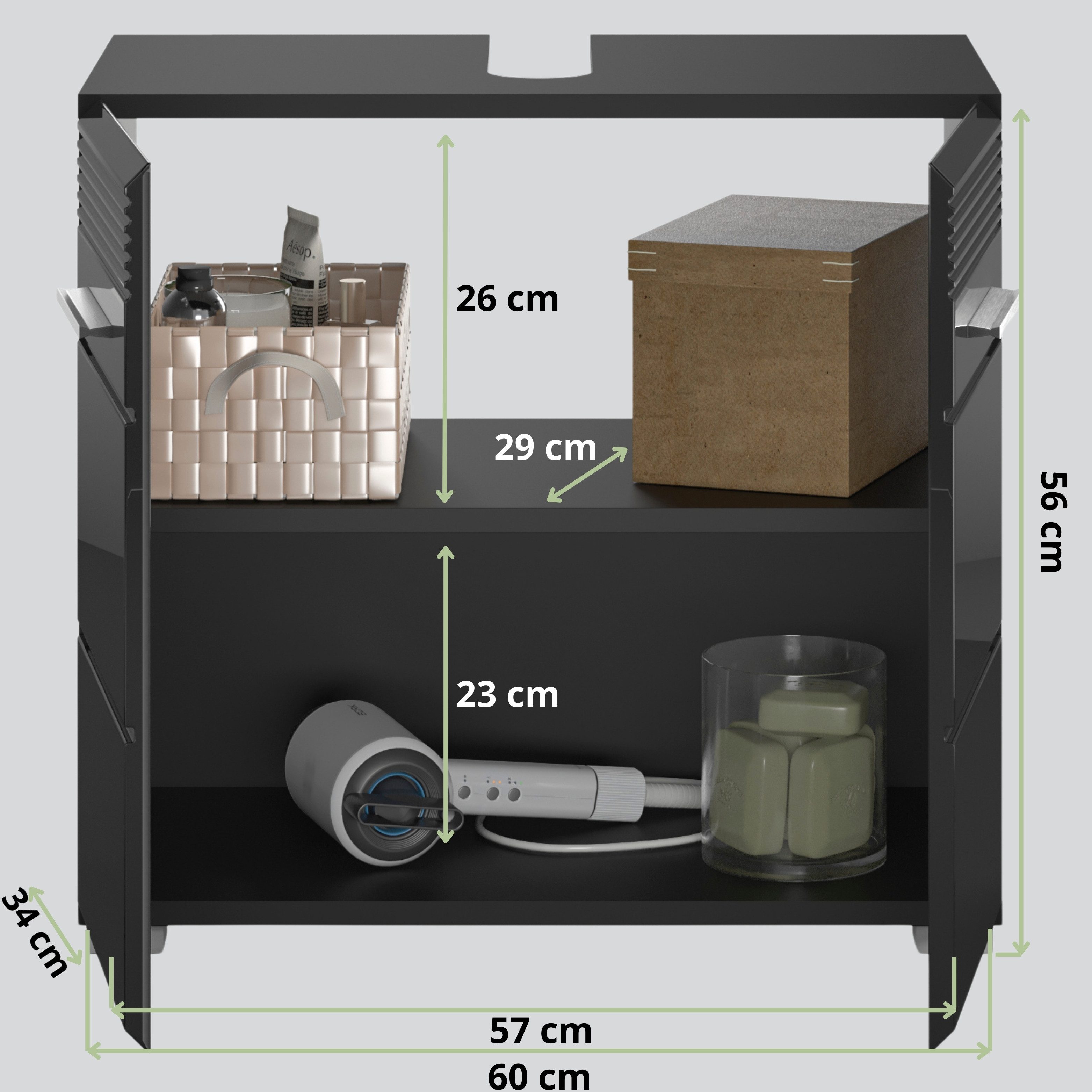 furnling Waschbeckenunterschrank Helsinki 2 Türen, 2 Fächer, Badschrank, Badmöbel, Unterschrank, 60 cm breit