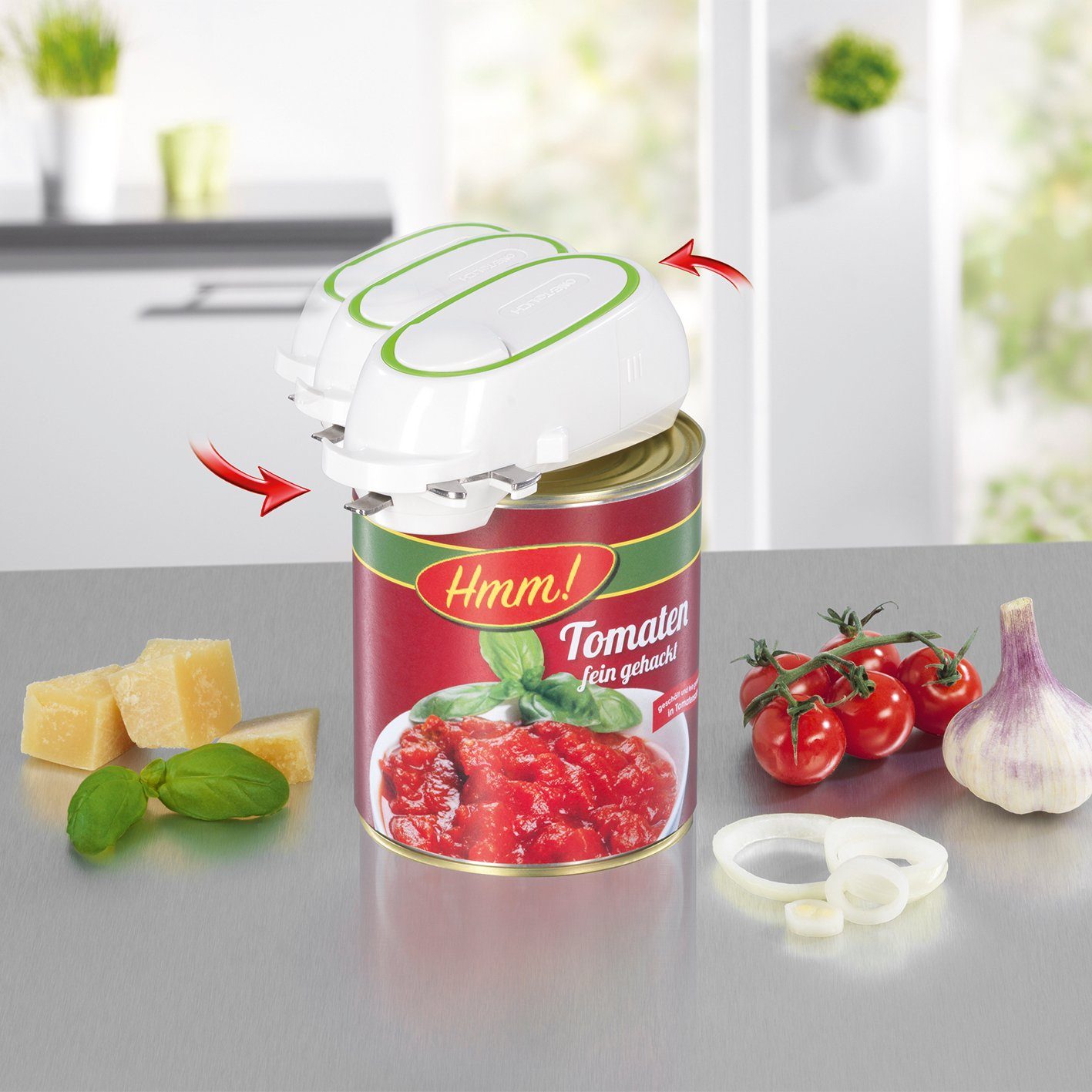 GOURMETmaxx Elektrischer Dosenöffner, One Touch in weiß/green