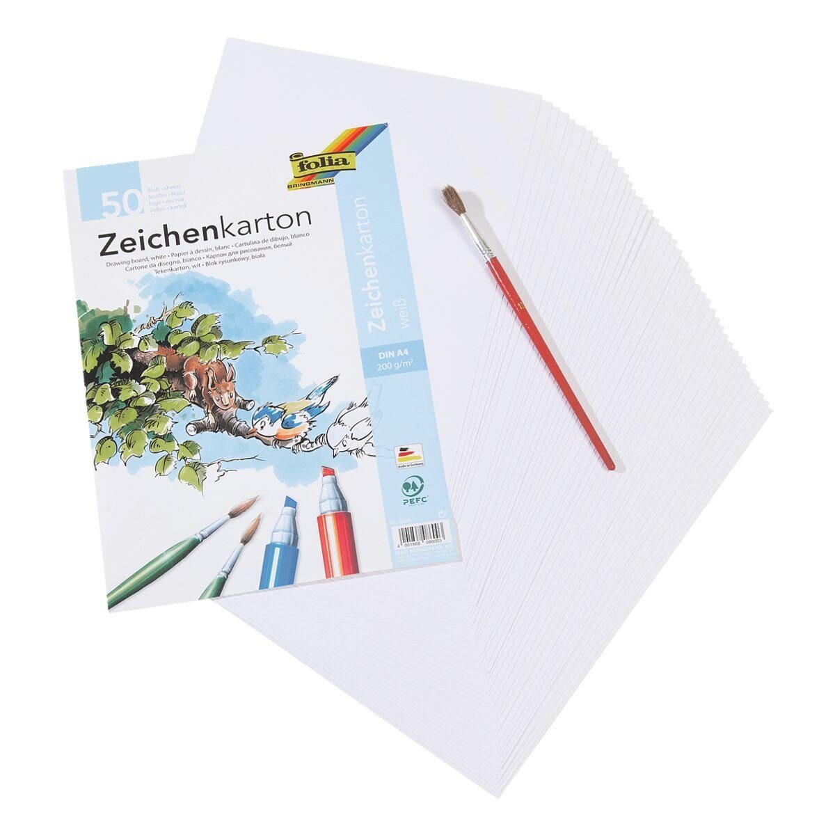 Folia Zeichenkartonblock, DIN A4, 50 Blatt, Grammatur 200 g/m²