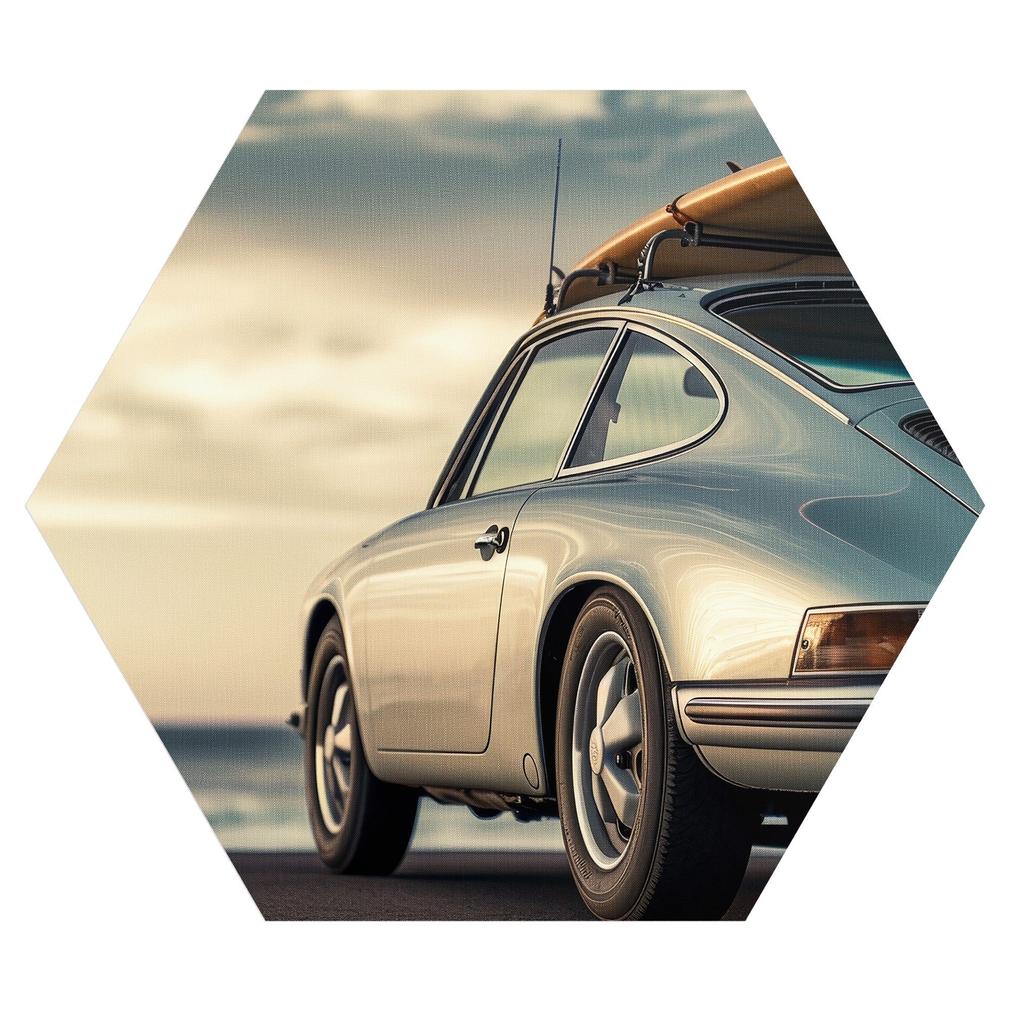 DEQORI Fototapete 'Wellenjagd im Sonnenlicht', Sechseckig, matte Leinwandstruktur, bedruckt, (1 St), selbstklebend Wandtattoo Motiv Wandtapete Wand Sticker Bild Tapete