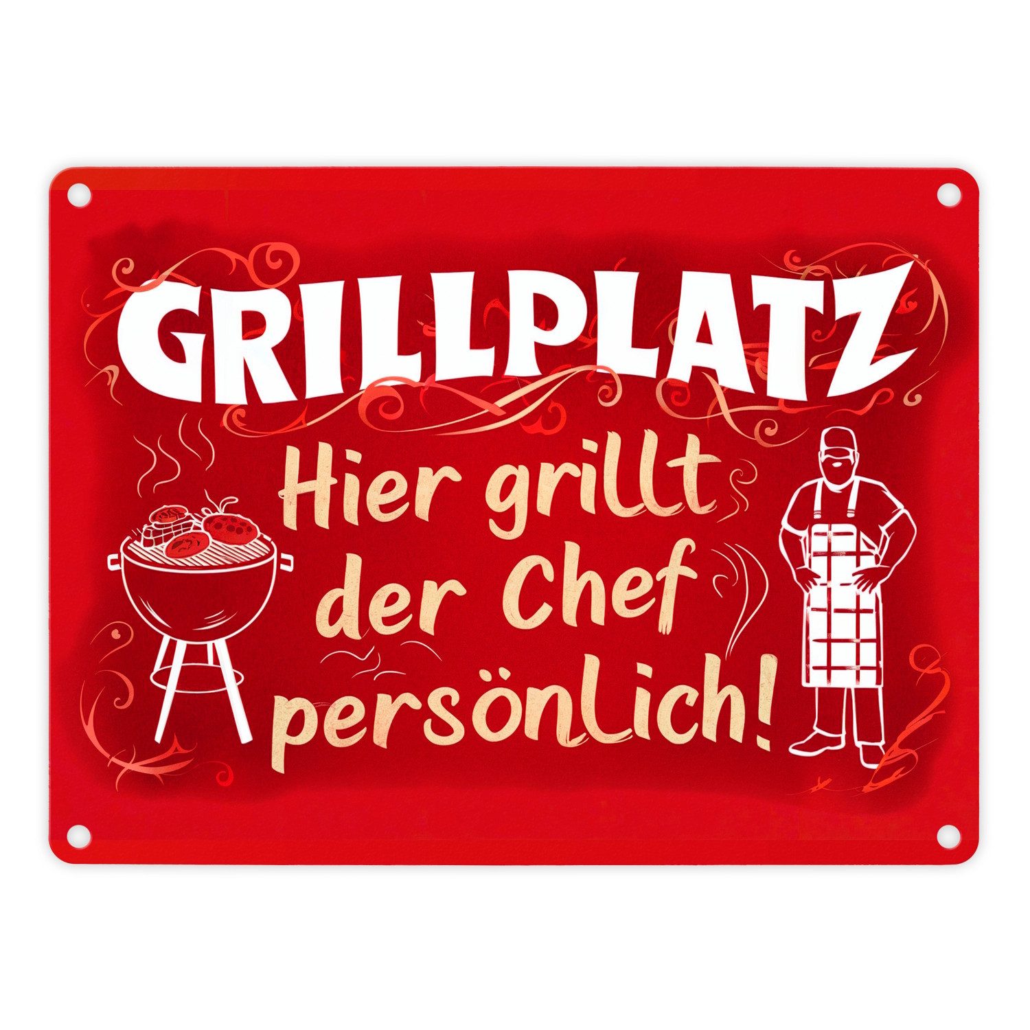 speecheese Metallschild Grillplatz Metallschild in 15x20 cm - Chef grillt persönlich
