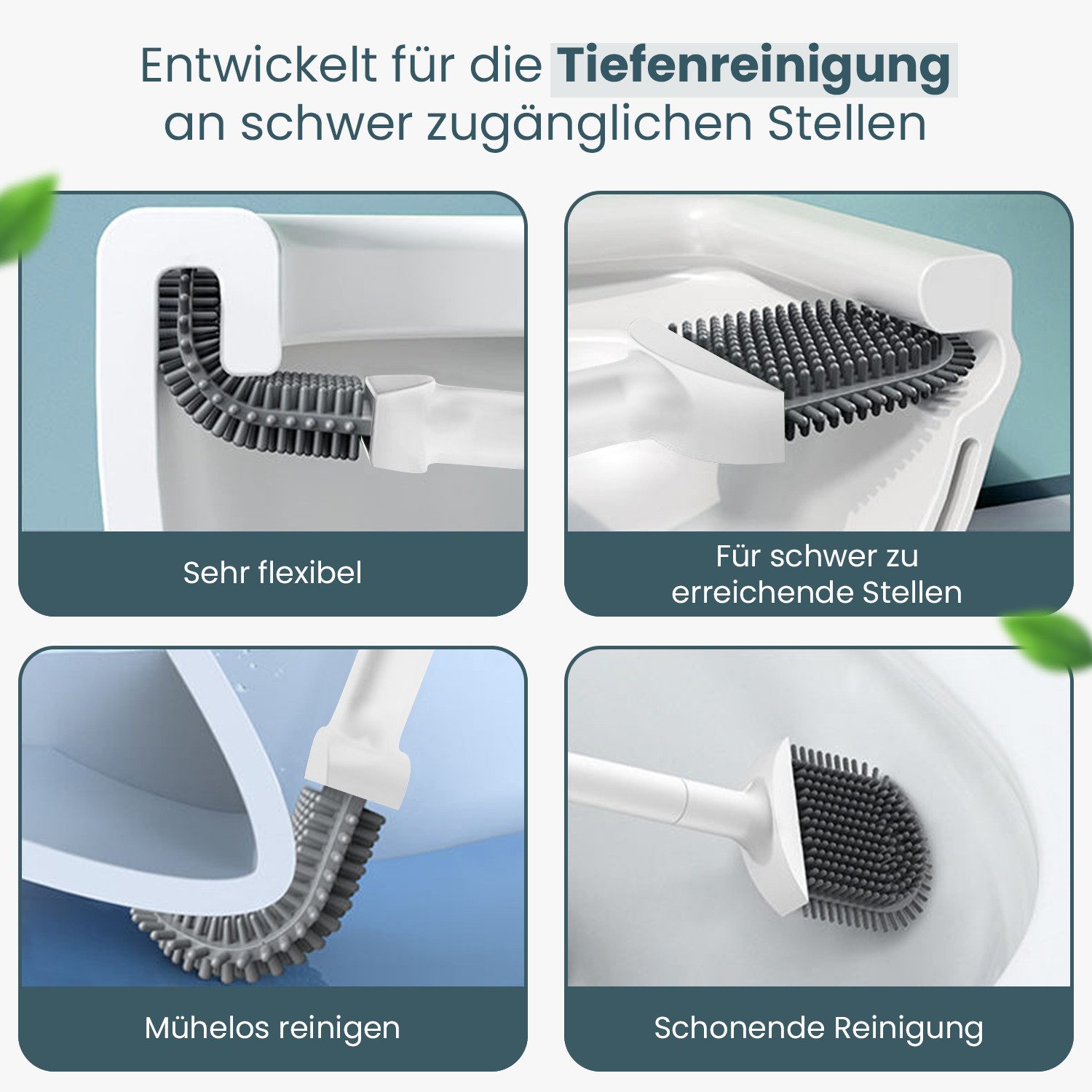 MAQETARA Products WC-Reinigungsbürste Premium Silikon Klobürste für Badezimmer, Bad, WC, Toilette, Reinigung, (Packung), Schnell Trocknende WC Bürste mit Wandbefestigung zum Kleben