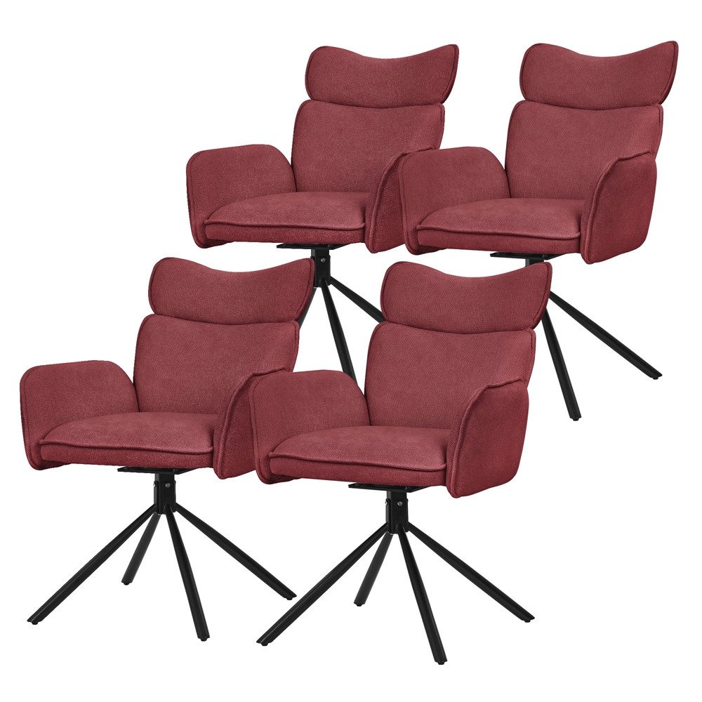 ML-DESIGN Polsterstuhl Drehstuhl mit Armlehne & Rückenlehne Ergonomische mit Metallbeine (4 St), Armlehnstuhl 4er Set Rot aus Polyester 360° Drehbar Sessel bis 120 kg