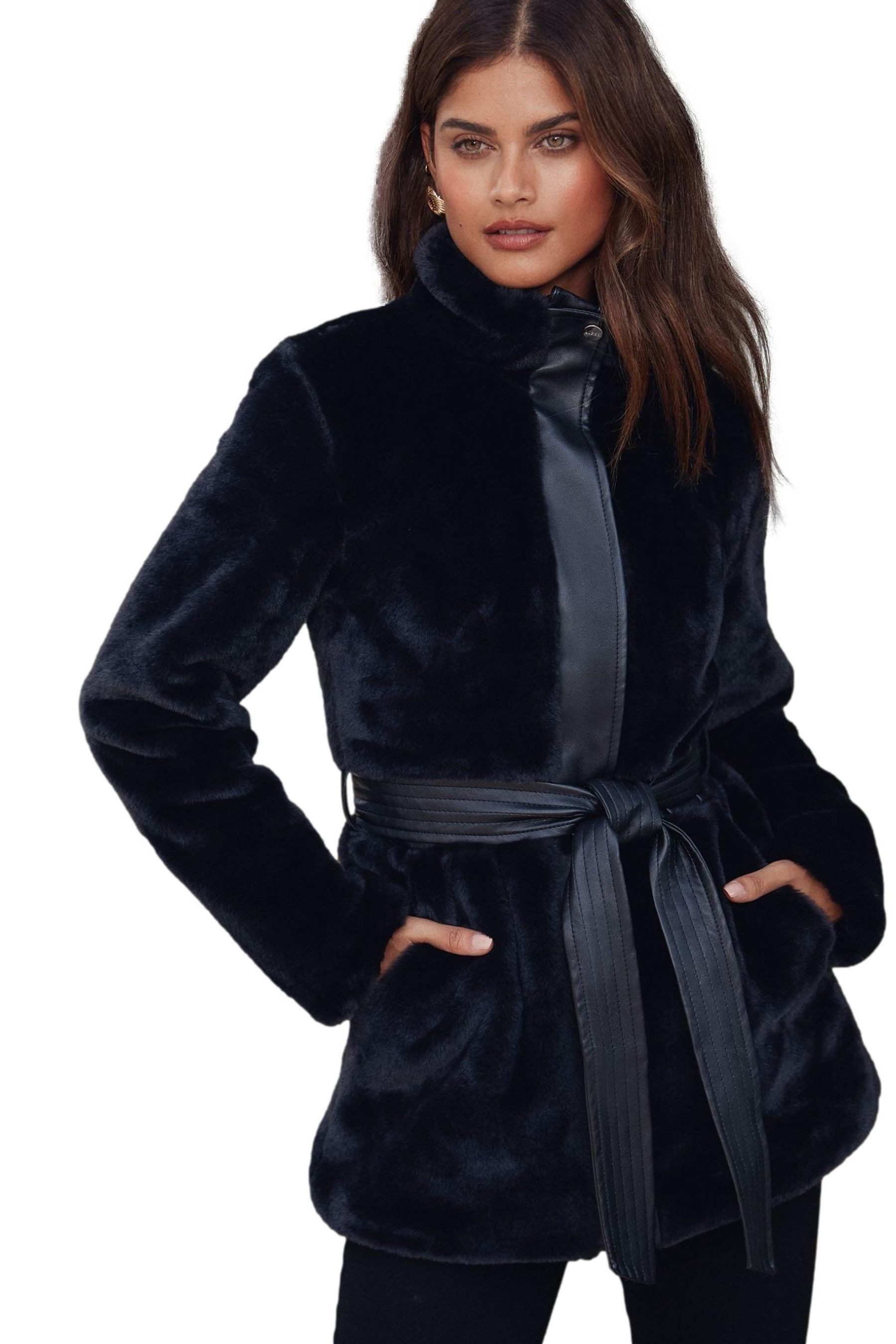 LIPSY Fellimitatmantel Lipsy Mantel aus Kunstfell und Kunstleder, Regular ( günstig online kaufen