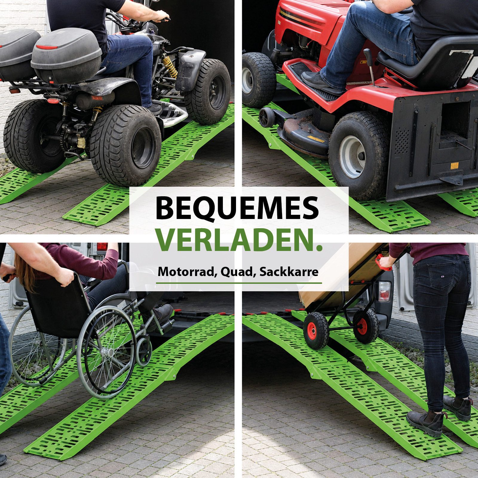 TRUTZHOLM Auffahrrampe klappbar 228 cm Traglast 680 kg Aluminium grün gelochte Oberfläche 2x (2-St., Inkl. 2x Spanngurt), stabile Konstruktion, hochwertige Vera – Bild 5 von 5