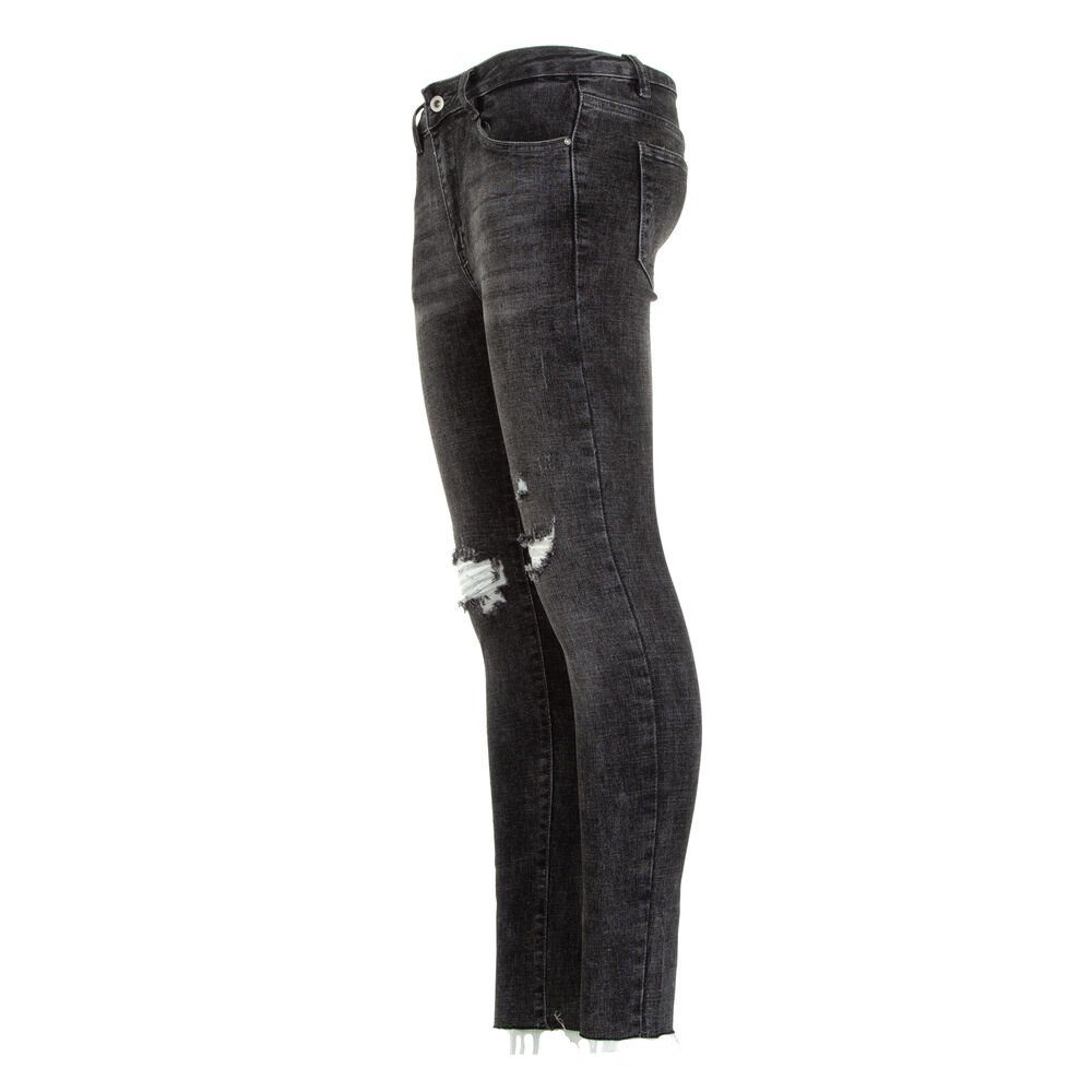 Ital-Design Skinny-fit-Jeans Damen Freizeit Destroyed-Look Jeans Schwarz Skinny in Stretch