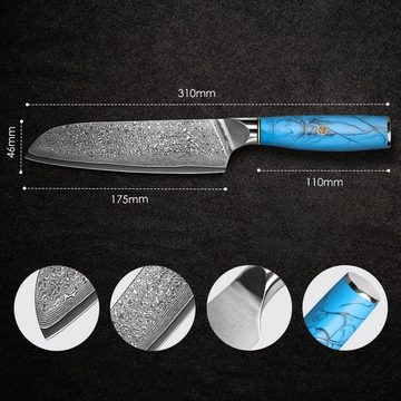 KingLux Santokumesser Damast Japanisches Fischmesser mit Scharf 17.5cm Klinge