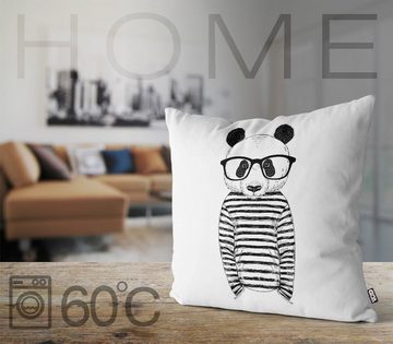 Kissenbezug, VOID (1 Stück), Sofa-Kissen Smart Panda Brille nordisch skandinavisch Tiere Cartoon gestreift schwarz weiss Hipster Skizze Design Bär Poster Figur Tierwesen